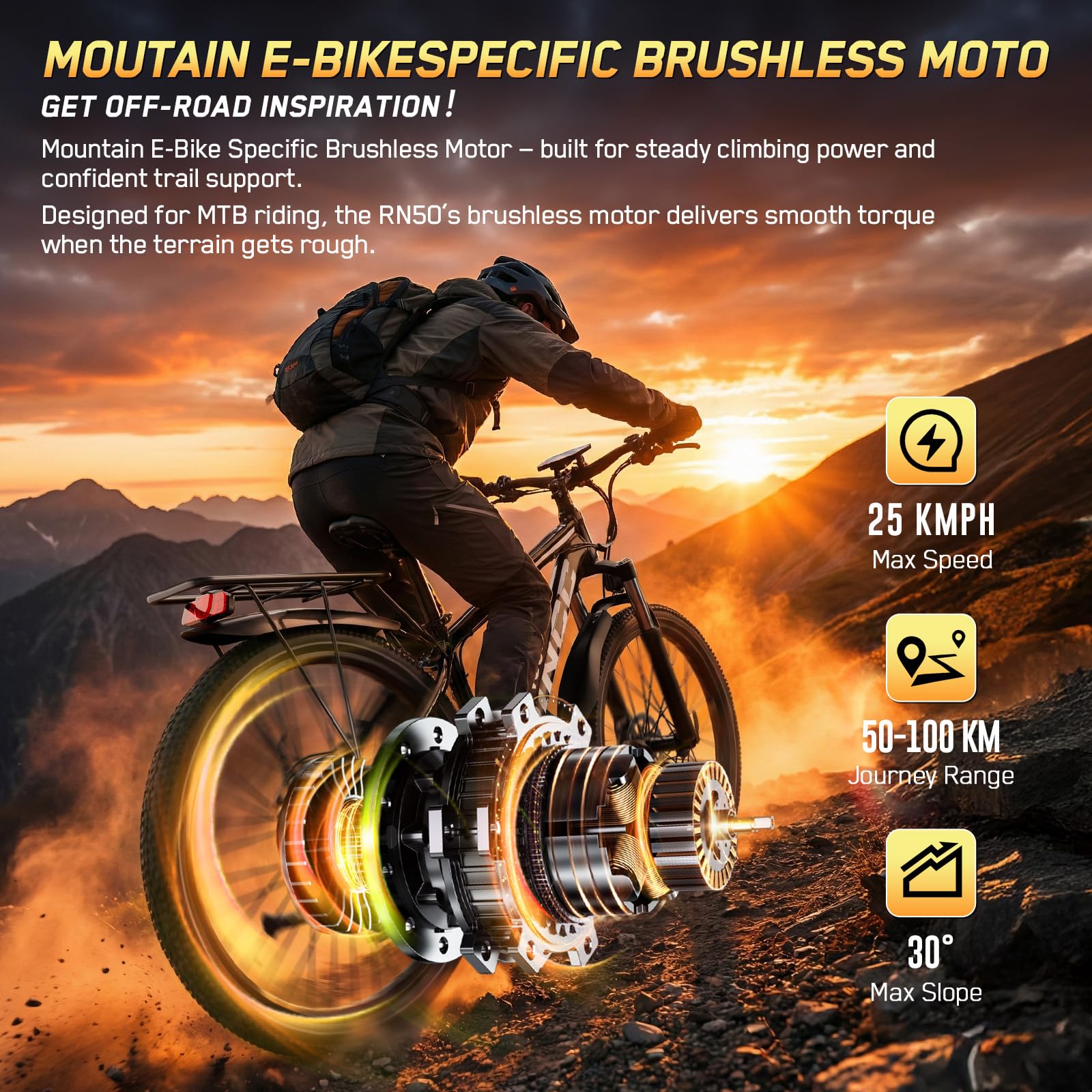 RINCC Bici Elettrica Uomo RN50, 29" Bicicletta Elettrica per Adulti 48V 15Ah Batteria con 21 Velocità con Display LCD a colori, Autonomia fino a 100 km,Motore 250W,APP,Telaio in lega di Alluminio