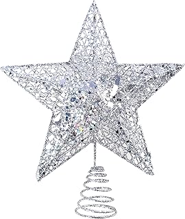 KEYIDO Silver Star Christmas Tree Topper, Large Metal Silver Glitter Christmas Star Tree Topper, 3D Xmas Tree Star Topper, 9.5 Inch