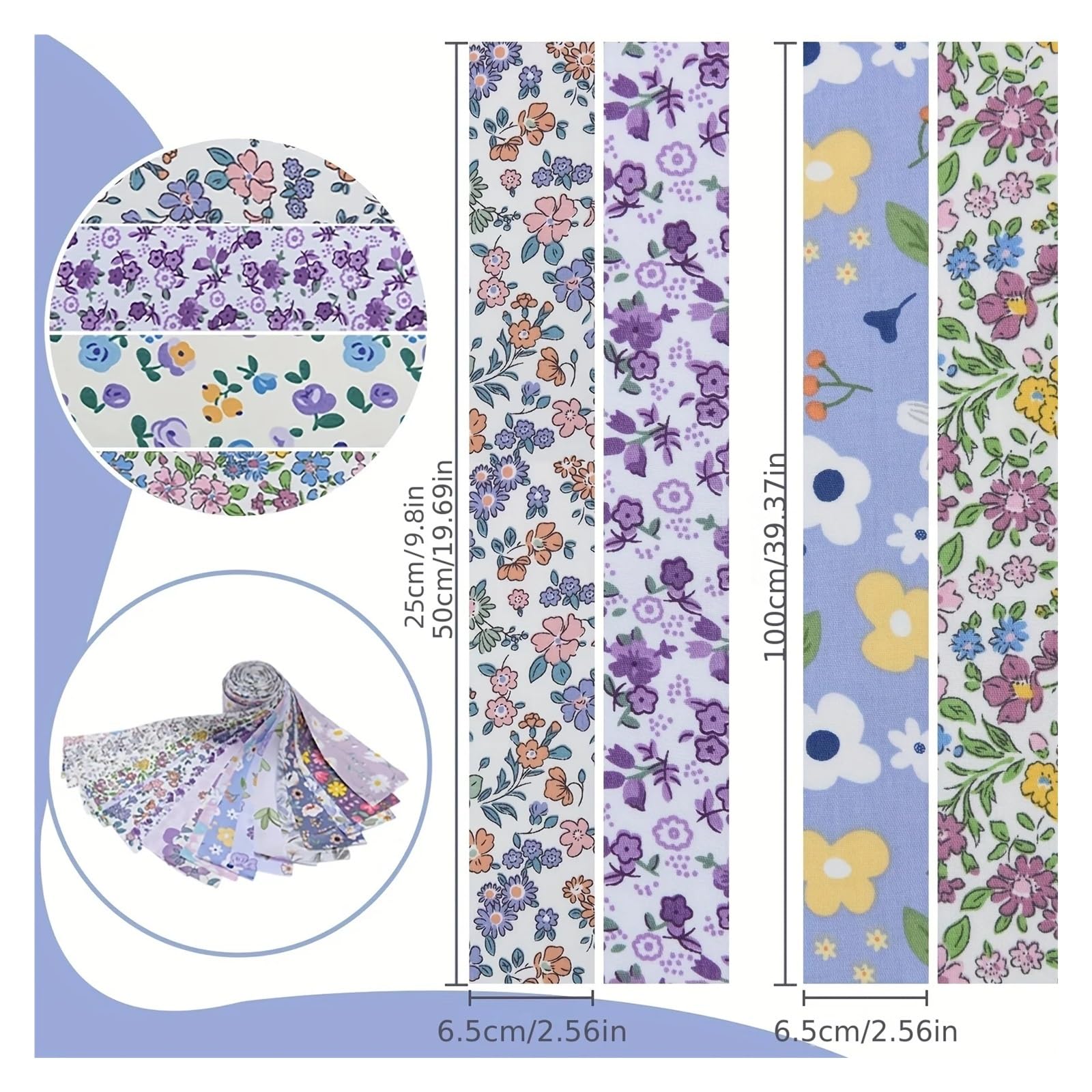 Patchwork Stoffe 40 Stück blaue Jelly Rolls aus reiner Baumwolle mit gesteppter Kissenschleife und vorgeschnittenen gesteppten Stoffstreifen