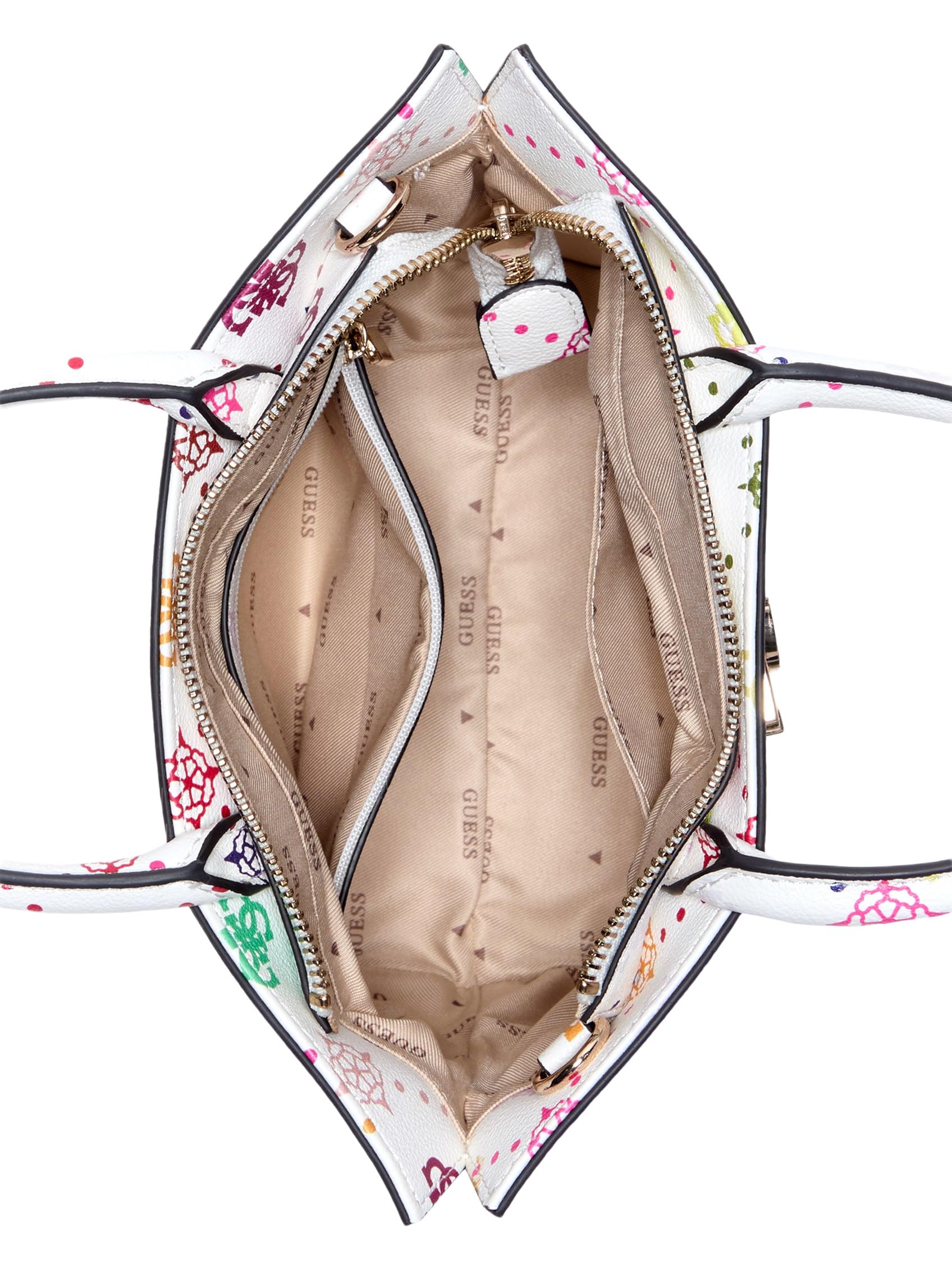GUESS Handtasche Umhängetasche Emelie Logo Mini Tote Multi Logo weiß