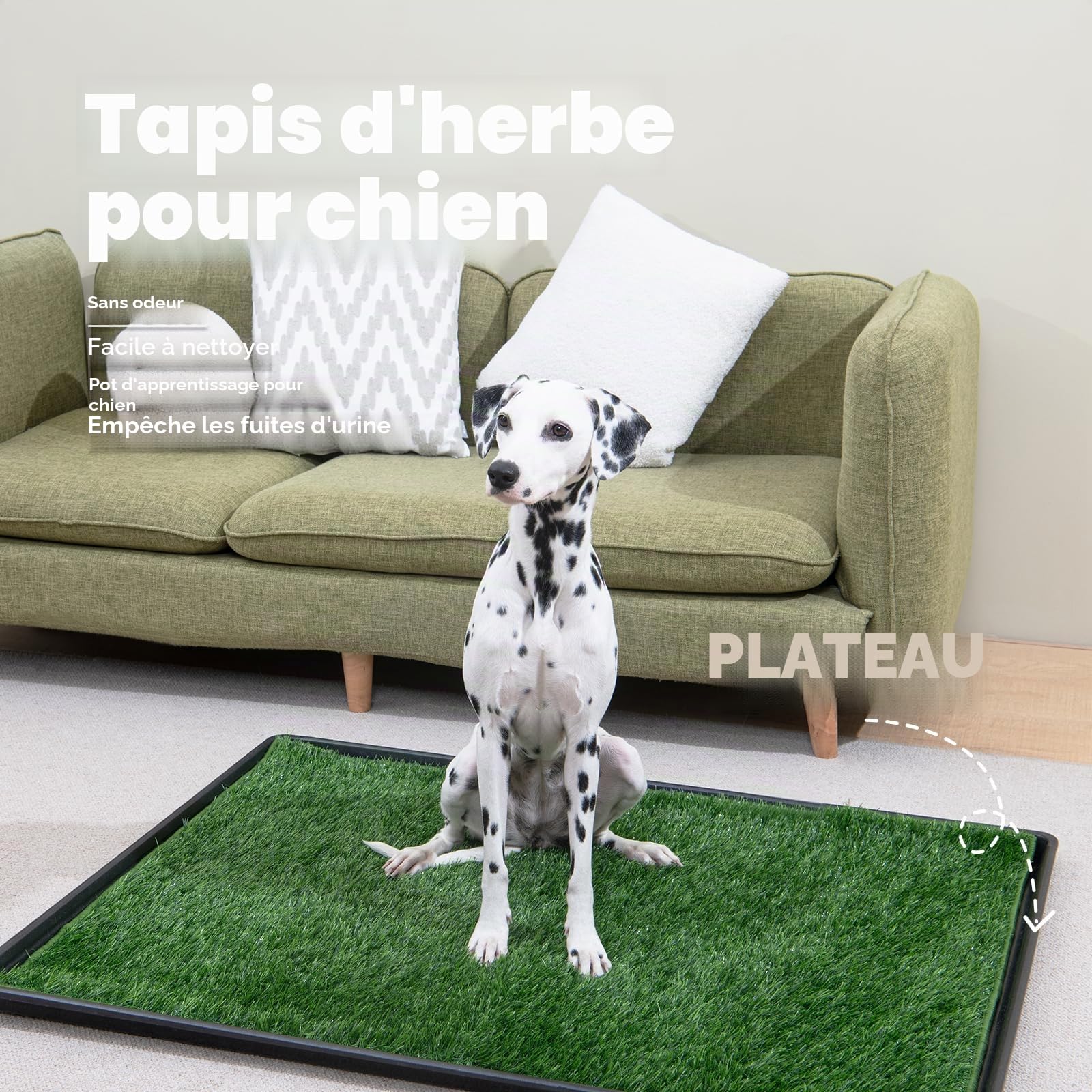 MEEXPAWS Toilettes pour Chien avec Gazon Artificiel 85×59 cm Bacs à Litières pour Chiens Exterieur Intérieur Plateau de Pot pour Grand Chien