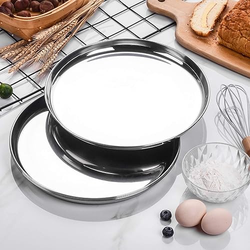 Miniatura 3 de Velaze Sartenes para hornear pizza de acero inoxidable de 13 pulgadas, paquete de 4 moldes redondos para pizza, bandejas para hornear pizza pulidas