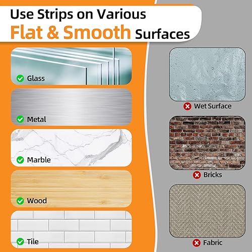 Miniatura 7 de Tiras para colgar cuadros extra grandes, resistentes, 64 tiras sin daños, ganchos de fotos de pared sin clavos, tiras adhesivas de repuesto