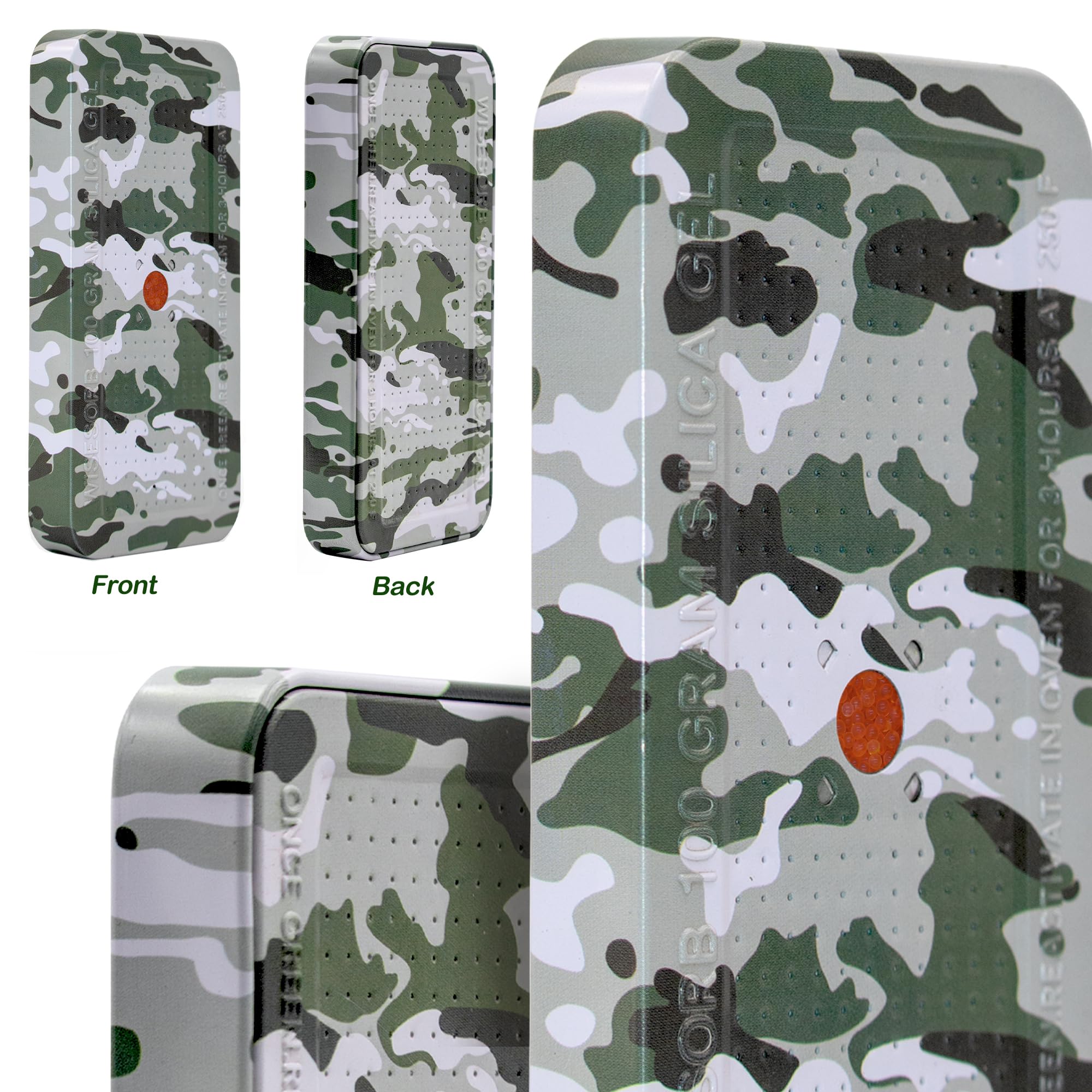 Wisesorb Deshumidificador seguro de pistola de camuflaje de 100 gramos, bote de gel de sílice, deshumidificador recargable, desecante, reutilizable, indicador, absorbente de humedad desecante con