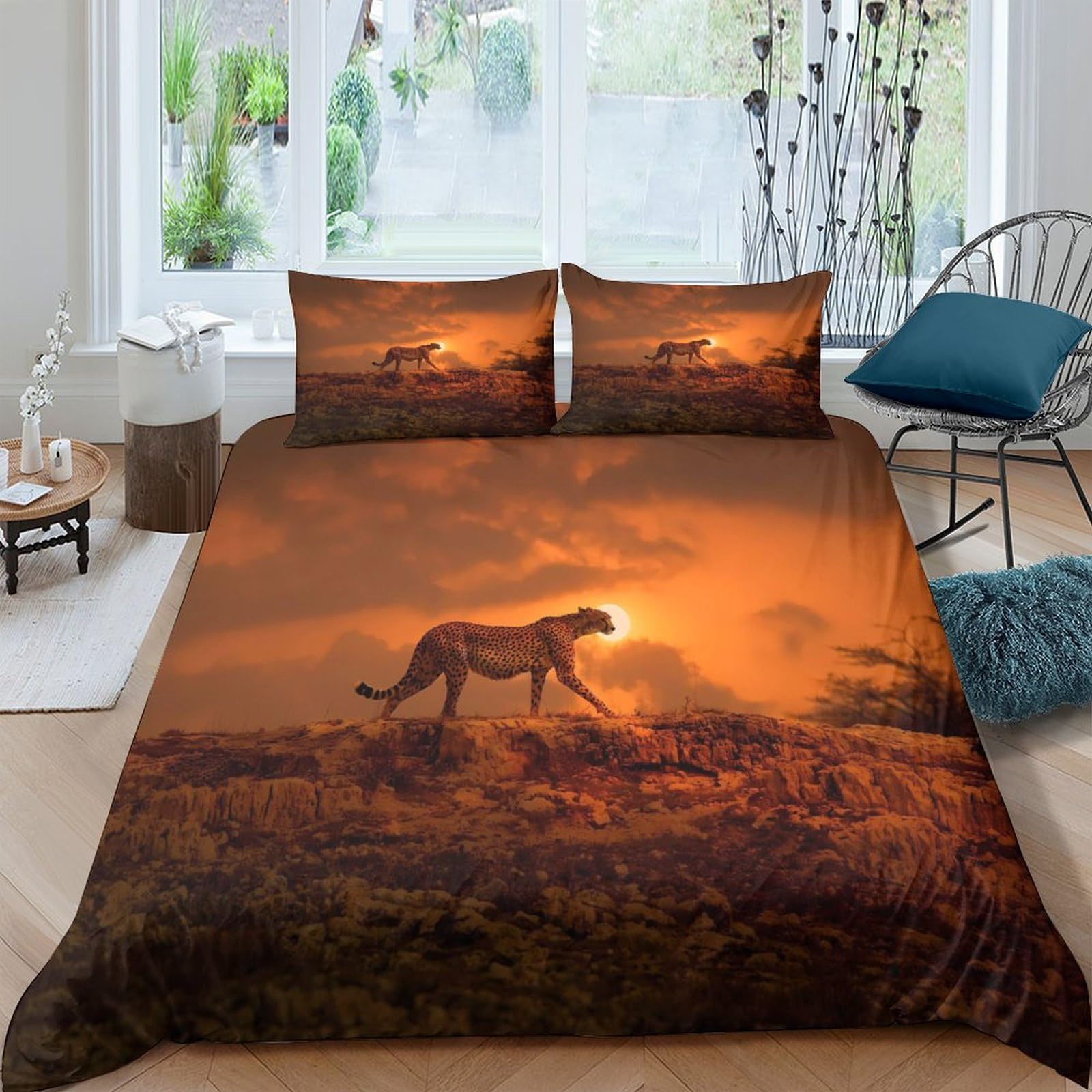 Ctjqhvkz Style-6 3D Printed Sunset Savannah Fitted Sheet Microfiber Soft Lion Silhouette Bed Cover For Bedroom Dorm Mattress Décor Single（135X200cm）