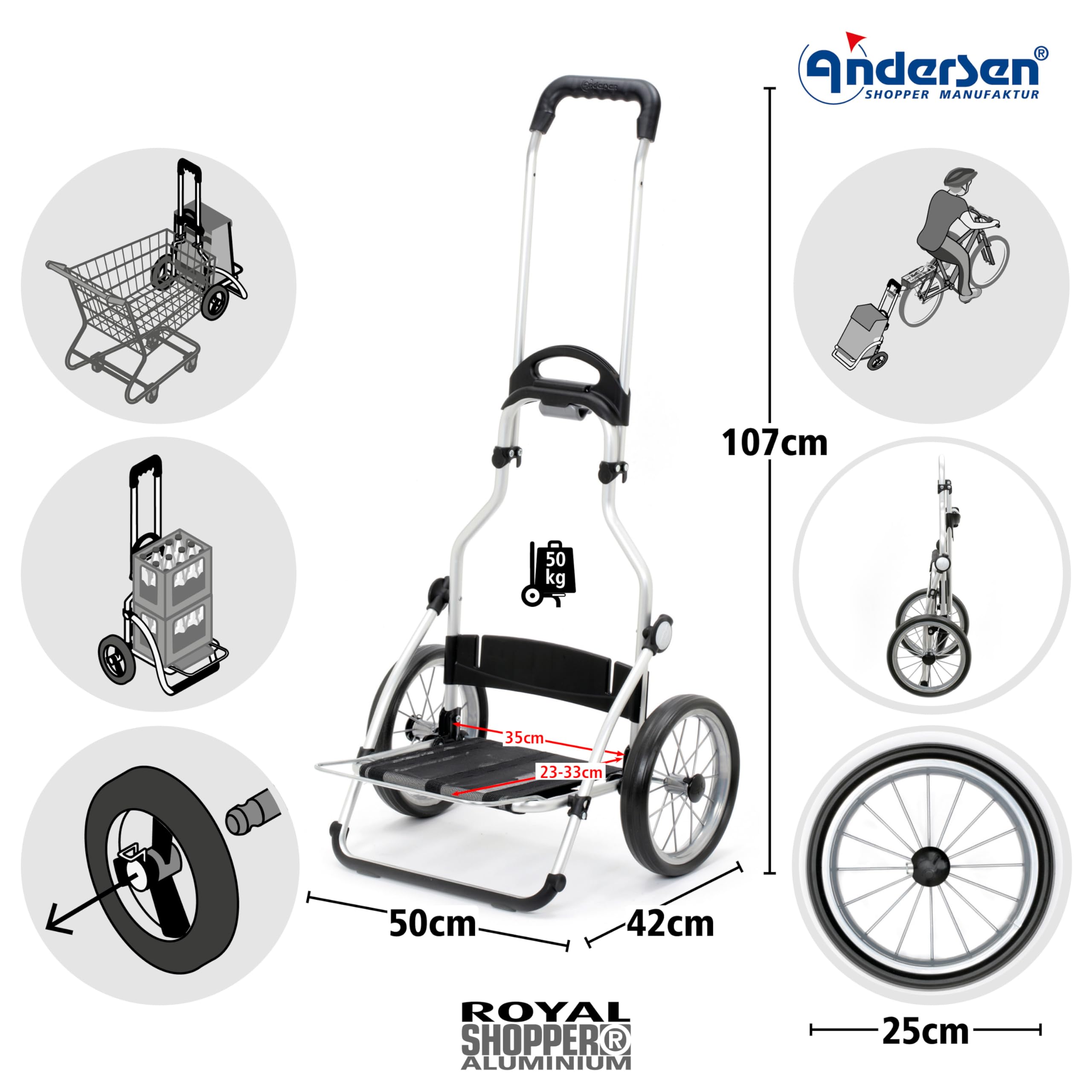 ANDERSEN Royal Shopper Ipek Maxi Sand - Carro de la compra (40 L, aislado, bolsa isotérmica, aluminio, plegable, fácil de deslizar)