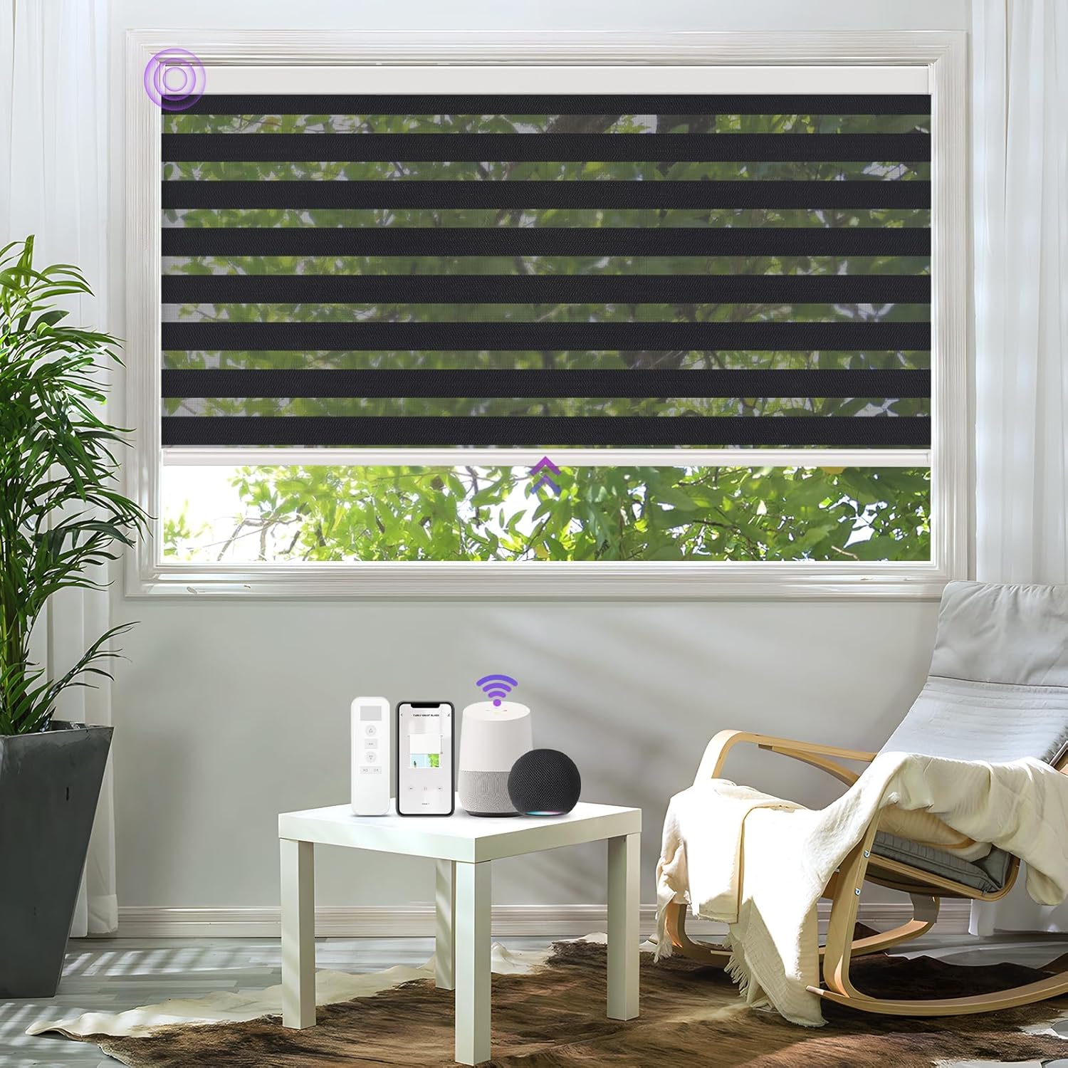 Motorized Zebra Shades - Astomi Smart Blinds with Remote Control, Voice Control, Works with Apple Homekit, Google Home, Alexa, Custom Size from 20" to 110" (Dark Grey)