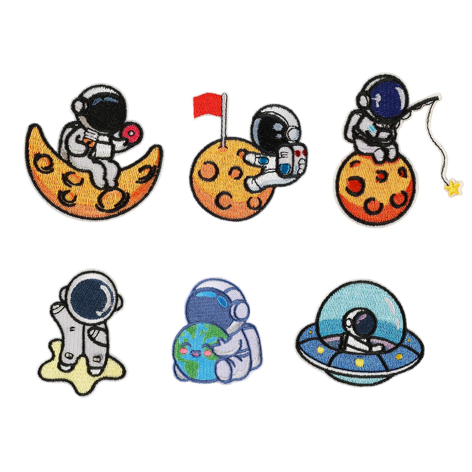 Tsophreniq 6 Pcs Lovely Sewing Patches Astronaut Applique Embroidered Iron on Repair for Jeans