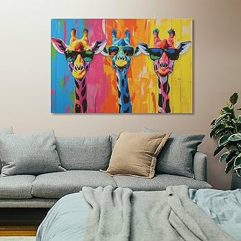 Amazon.co.jp: 絵画 サングラスをかけた3頭のキリン アート