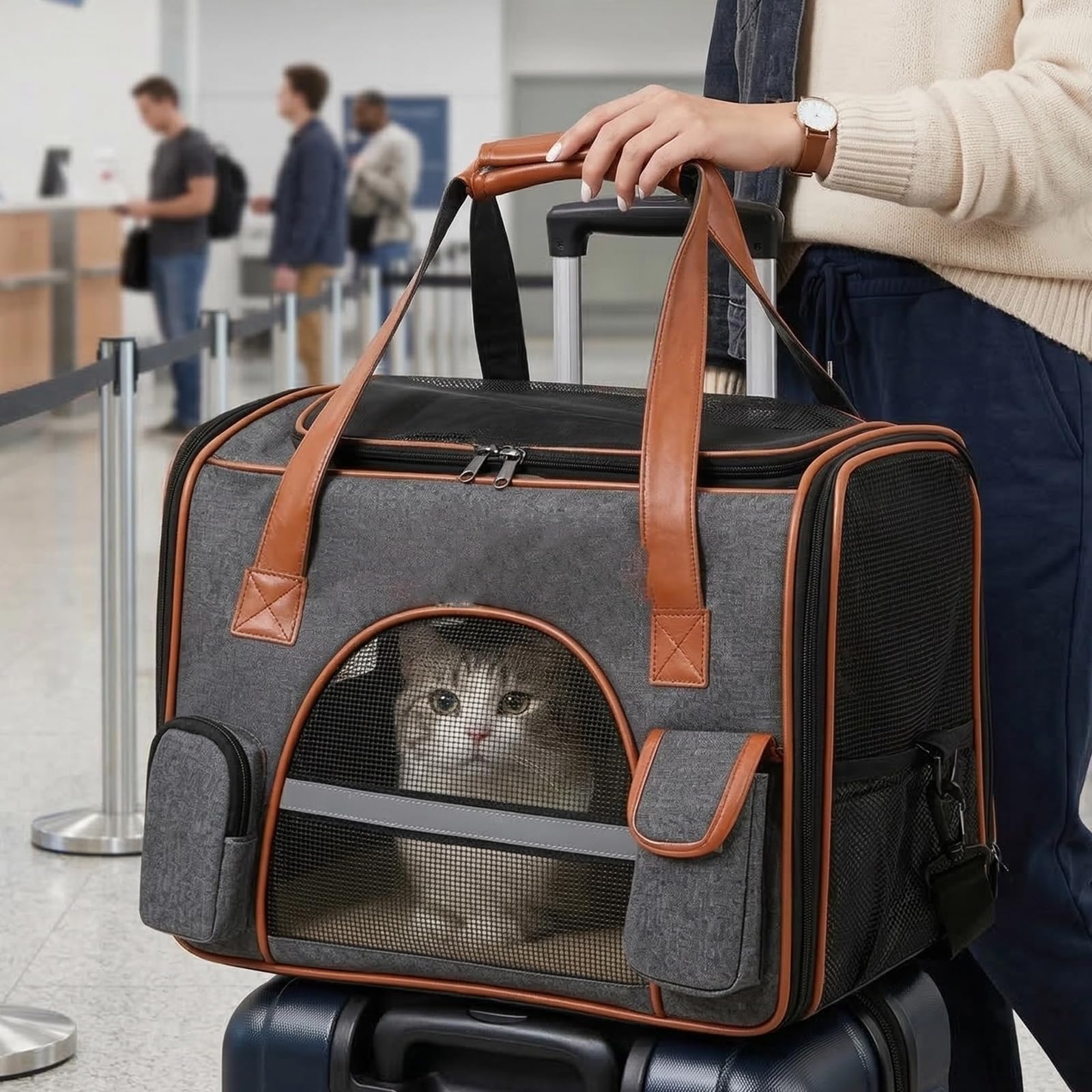 Sac De Transport pour Chat, Sac Transport Chat Chien Jusqu'À 6.5 Kg, Caisse De Transport Pliable avec Bandoulière Et Poignées, Sac De Transport pour Animaux pour Voiture, Voyage, Camping en Plein Air