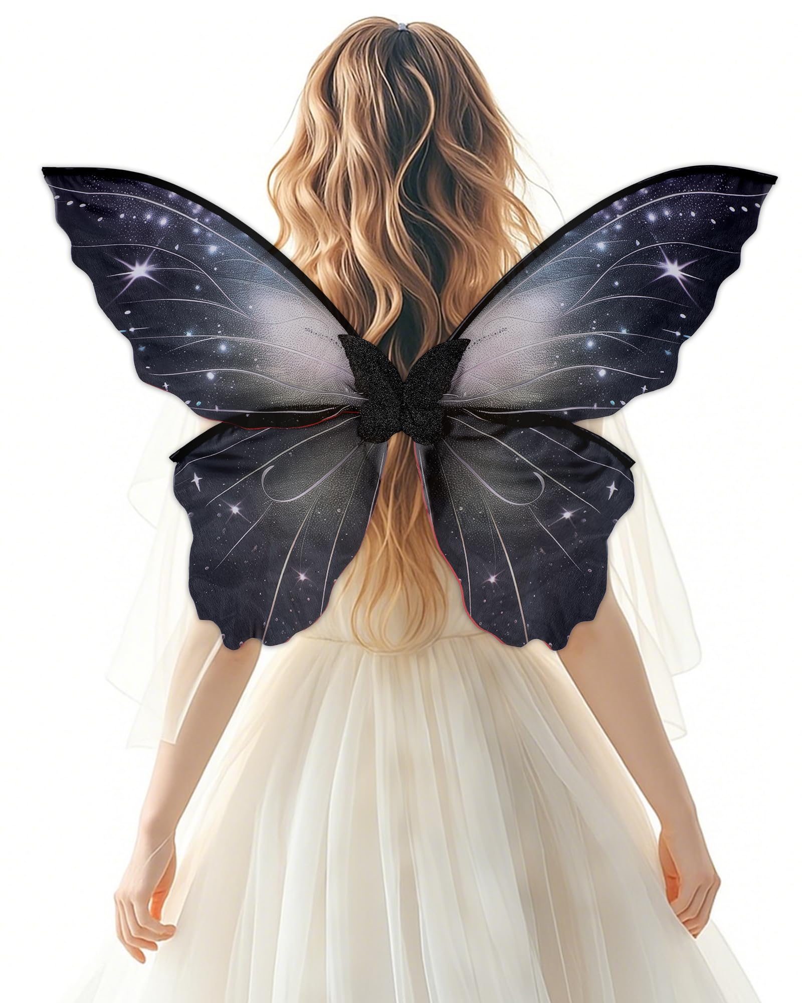 PartyforU Fairy Wings Adult Women Black Butterfly Wings Fancy Dress Costumes Carnival Halloween Costume Elf Cosplay Fancy Dress Fairycore Outfit