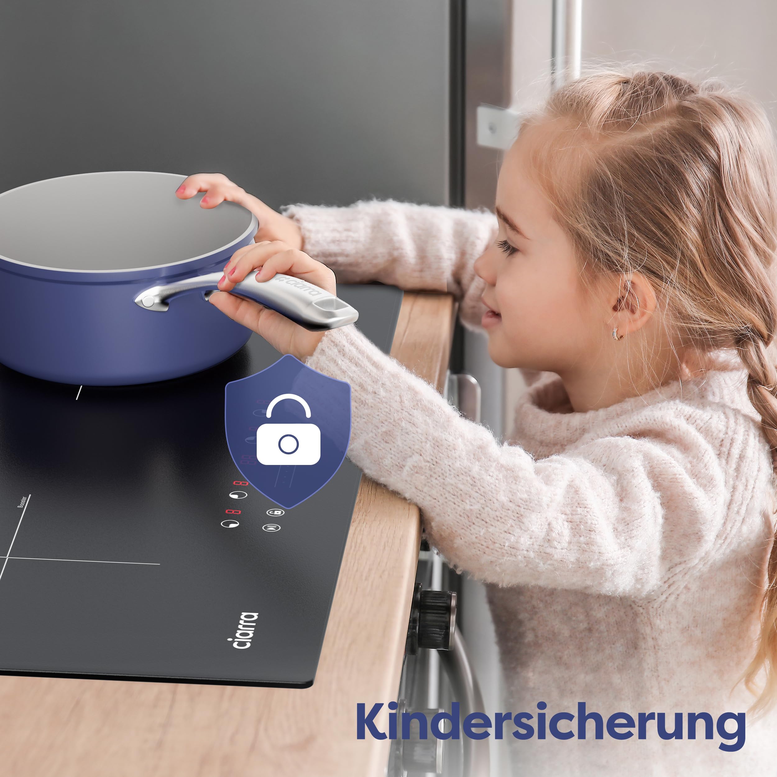 CIARRA CBBIH4B 4 Zonen Einbau Induktionskochfeld 60cm 7200W mit PowerBoost