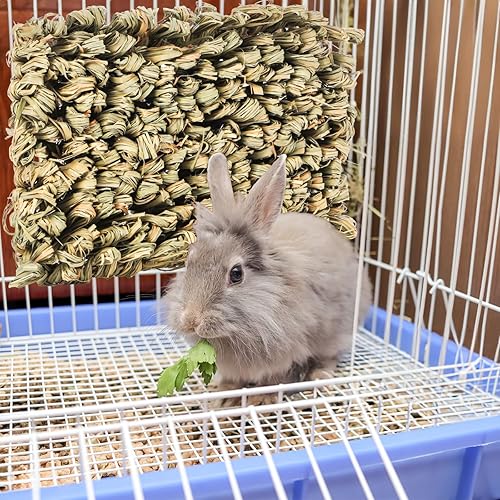Miniatura 7 de Cama de hierba de conejo de 11 pulgadas, tapete tejido de paja de conejo, cama de juguete de heno para masticar animales pequeños, nido de juego