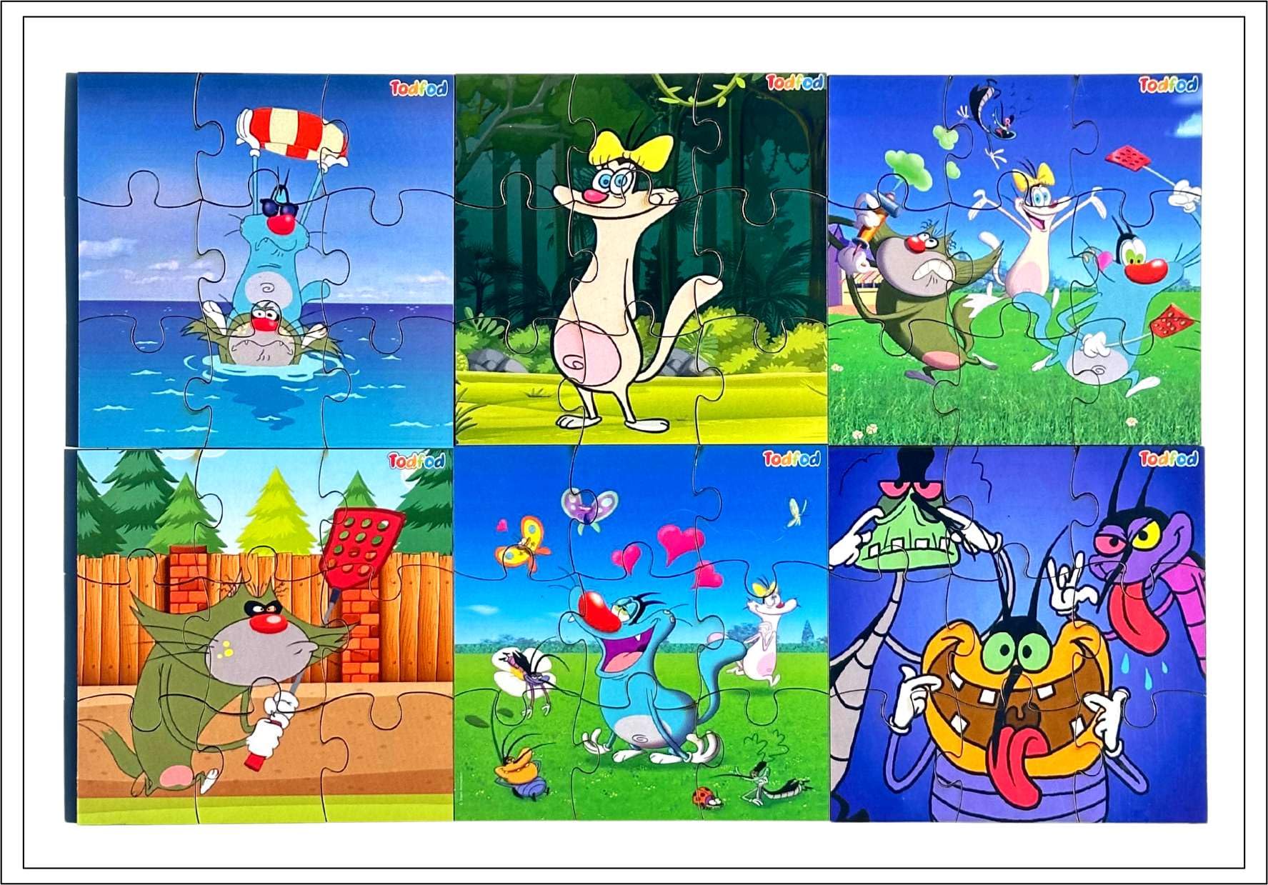 TodFod 6-in-1 Wooden Jigsaw Puzzle for Kids 3-8 Years | 54 Pieces Cartoon Oggy Cockroach Puzzle Set | Educational Learning Toy, Brain Booster, IQ Development Activity Game for Toddlers Boys Girls Gift 4