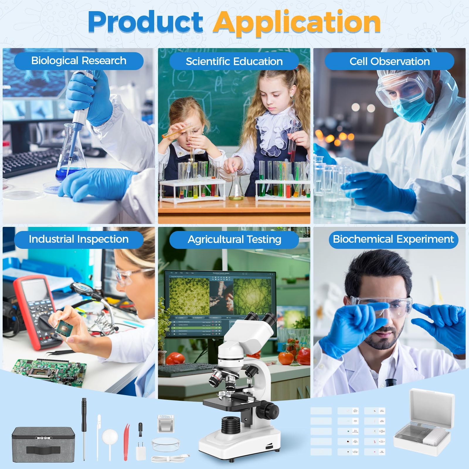 Microscopio Binoculare Composto per Adulti e Bambini: Microscopio Professionale 40X-1000X con Palcoscenico Meccanico a Doppio LED - Valigetta Portatile per Studenti Uso Lab Casa e Scuola Edu