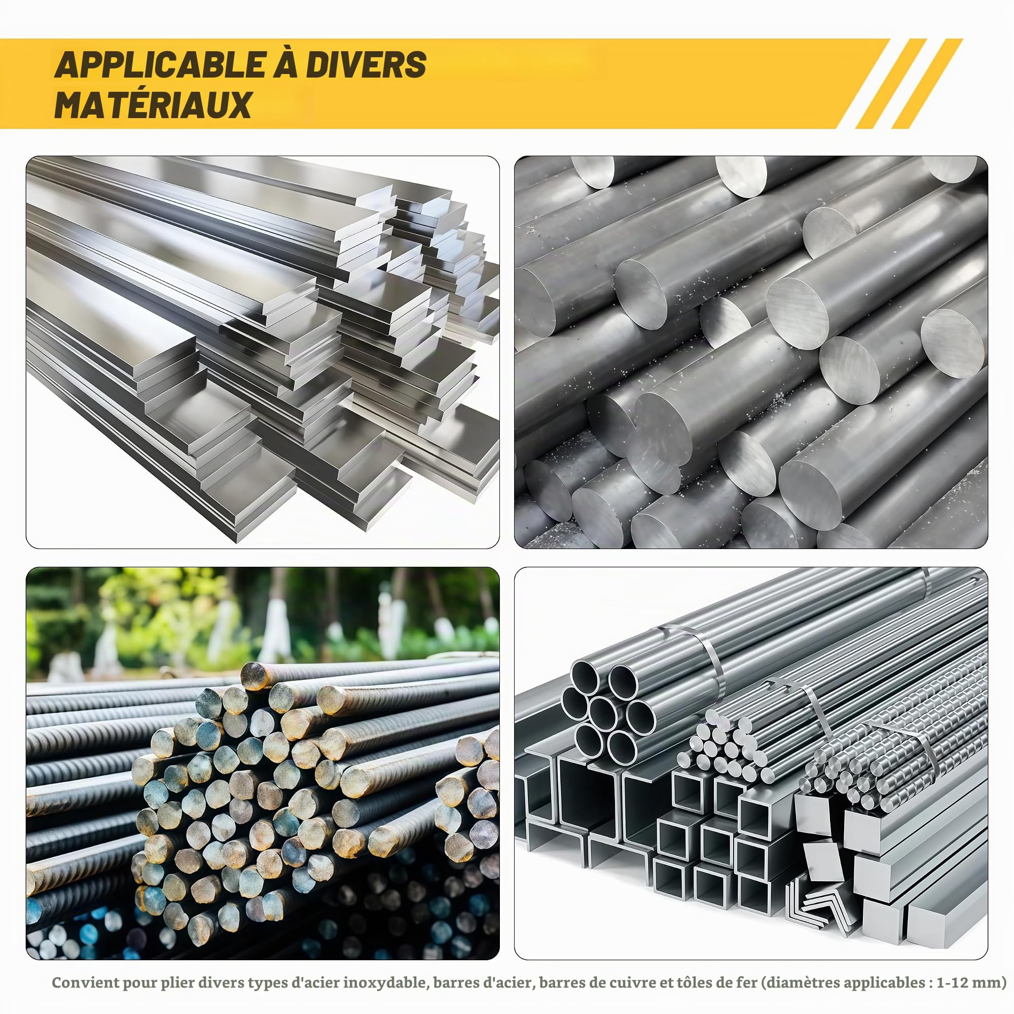 Cintreuse de barres, 12mm, pour acier, aluminium et cuivre, manuelle