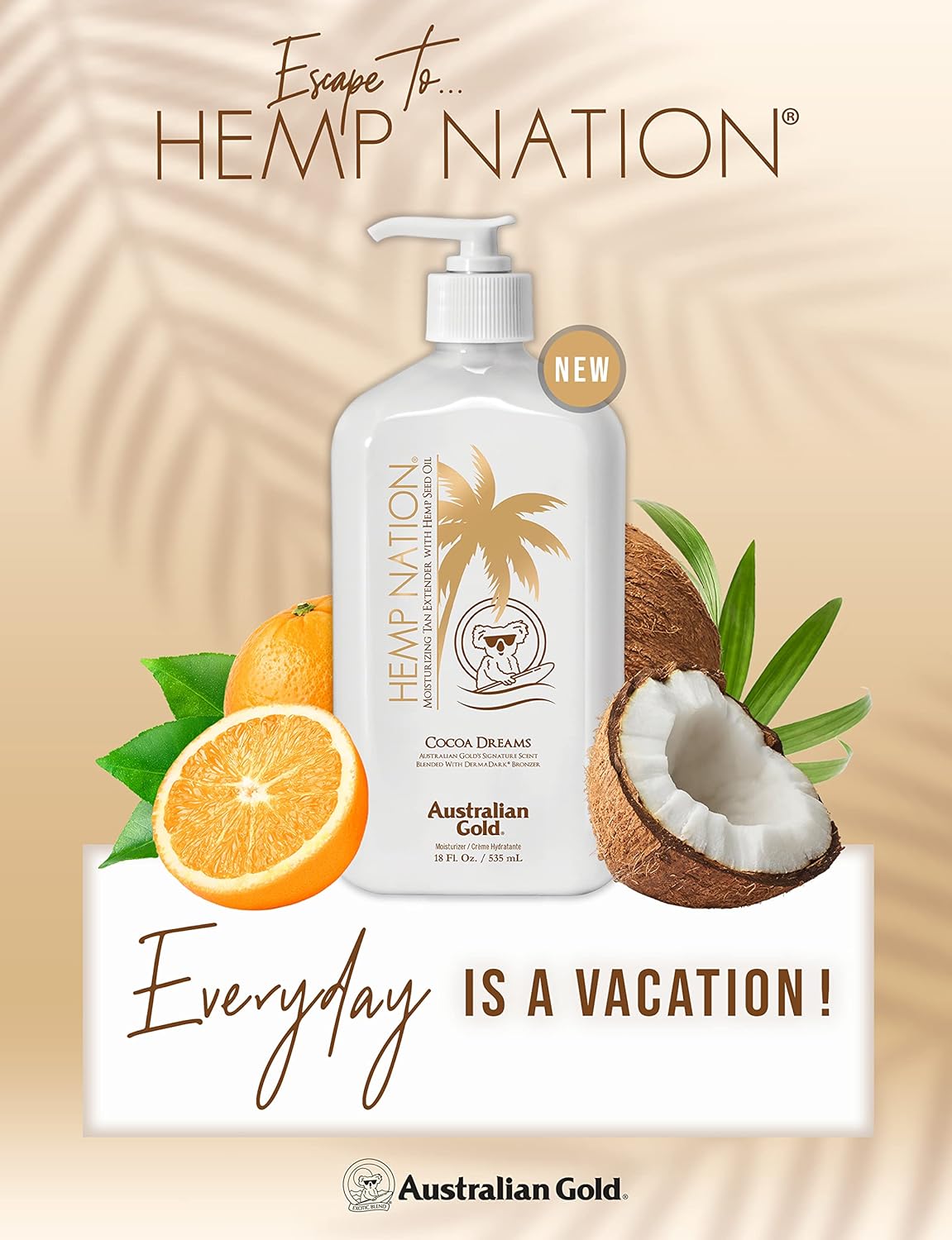 Hemp Nation Cocoa Dreams Tan Extender w/Derma Dark Bronzer 18oz