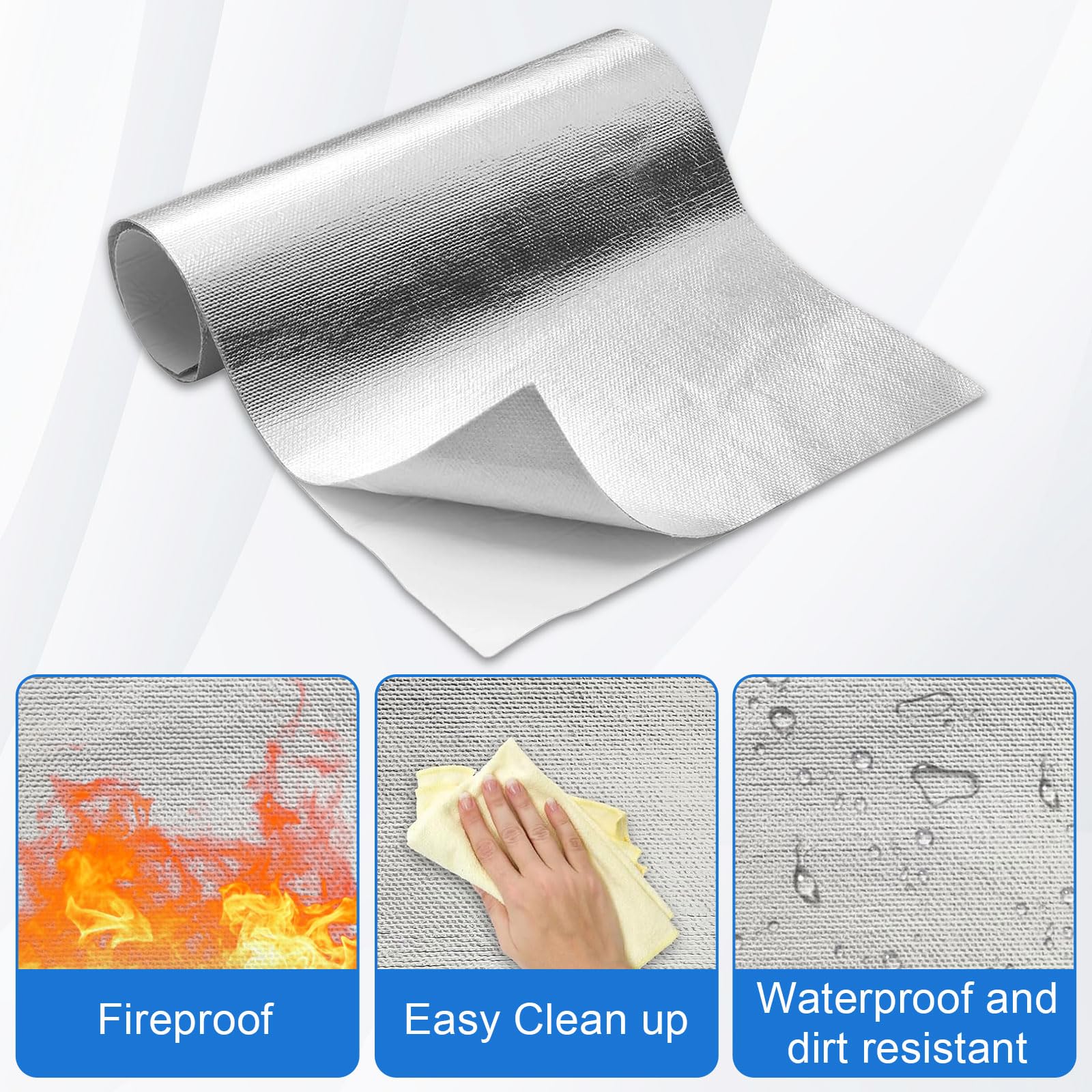 Tapis de protection thermique aluminisé, 60 x 280 cm, tapis de protection contre la chaleur autocollant, dos adhésif, protection contre la chaleur aluminisée, bouclier thermique pratique pour film