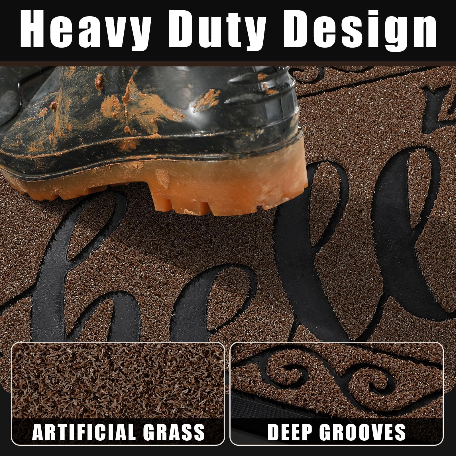 Yimobra Hello Front Door Mat, Heavy Duty Easy Clean Doormat Indoor Outdoor, Waterproof Quick Dry Floor Mat for Home Garage - Image 2