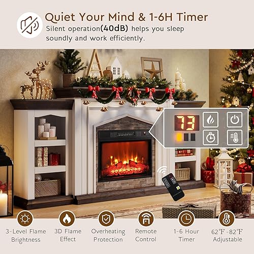 Miniatura 6 de LGHM Soporte de TV con chimenea de 80 pulgadas para televisores de hasta 90 pulgadas, chimenea eléctrica con chimenea, centro de entretenimiento de