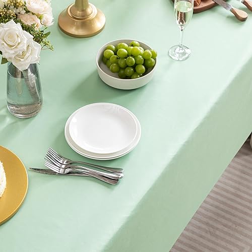 Miniatura 3 de joybest Paquete de 6 manteles de poliéster blanco de 60 x 102 pulgadas para mesas rectangulares de 6 pies, resistentes a las manchas y a las