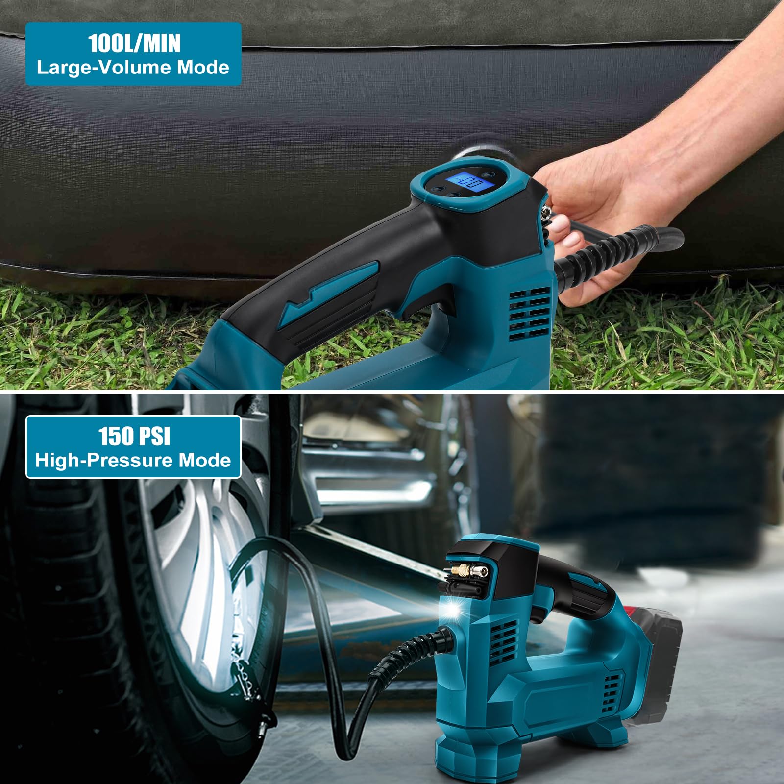 Accucompressor, 18 V, compatibel met Makita, draagbare led