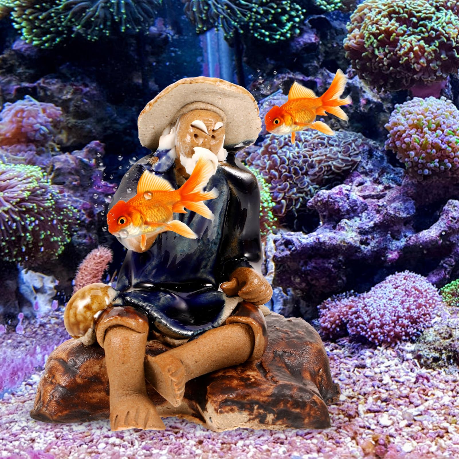 Amazon.co.jp: iplusmile 魚 水槽 装飾 漁師 彫像 マイクロ 風景 装飾