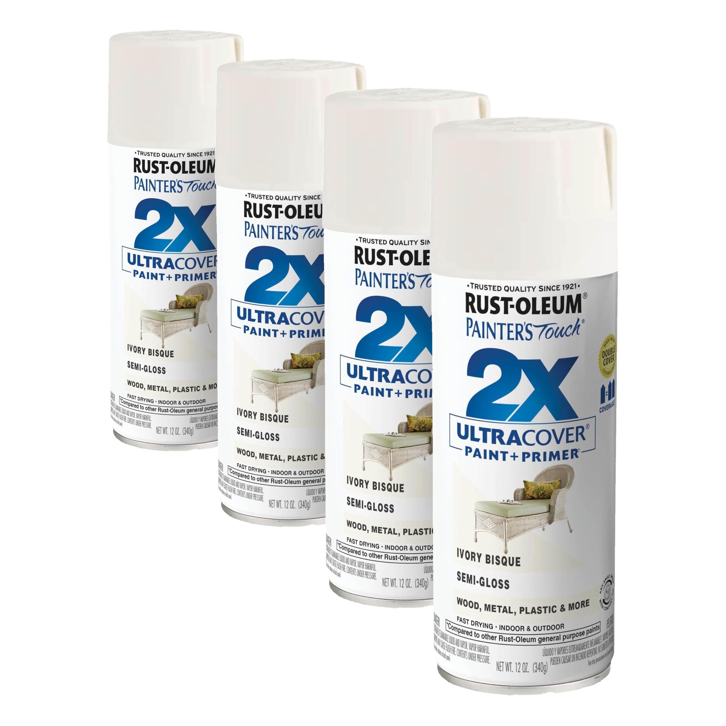 Rust-Oleum 249860 Painter's Touch 2X Ultra Cover Spray Paint, 12 oz, Semi-Gloss Ivory Bisque (Pack of 4)