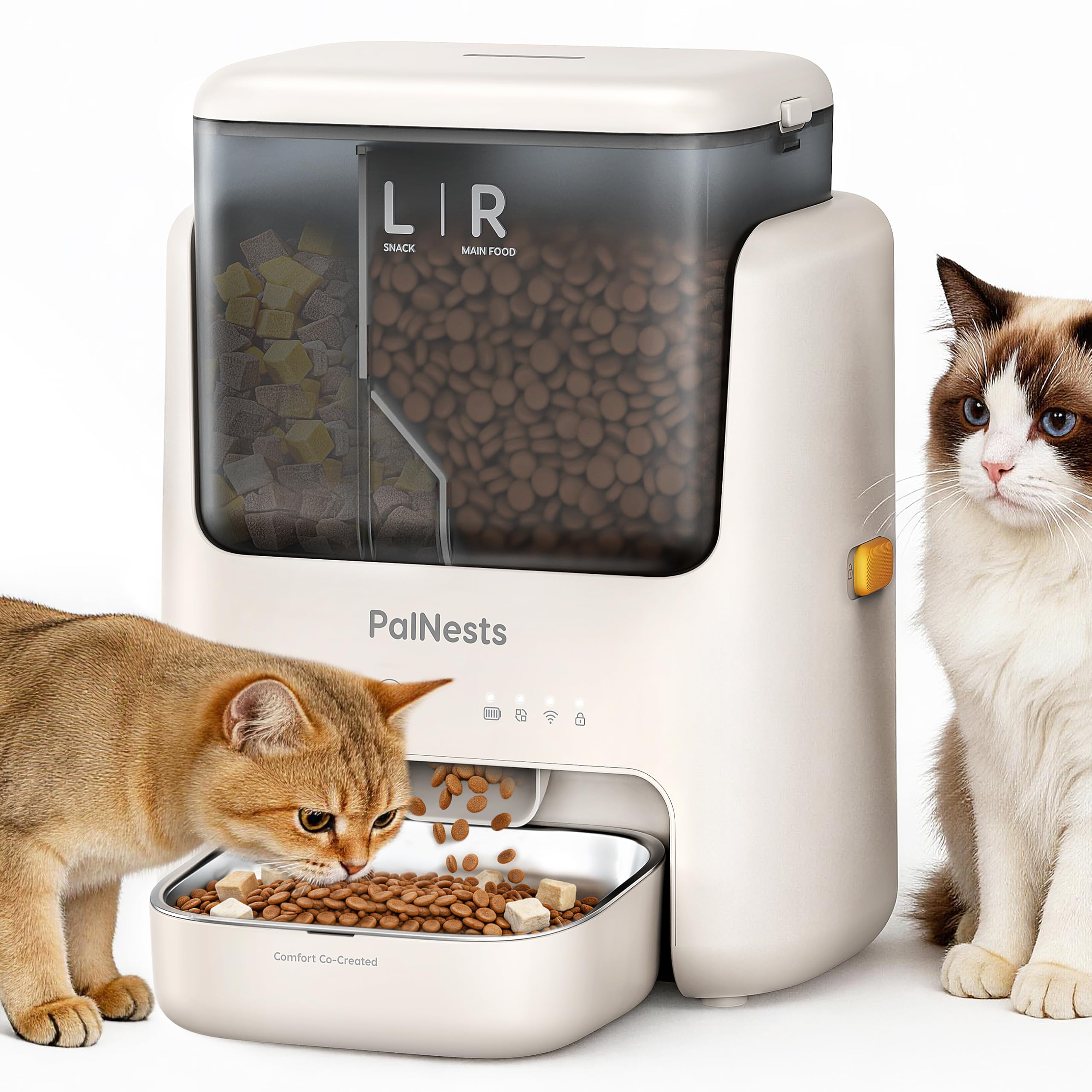 Comedero Gato Automatico, 5L Doble Tolva Dispensador Comida Gatos/Perros, 2.4G/5G WiFi, App Control, 10 Comidas por Día, Liofilizados Compatibles, Control de Porciones, Cuenco de Acero INOX