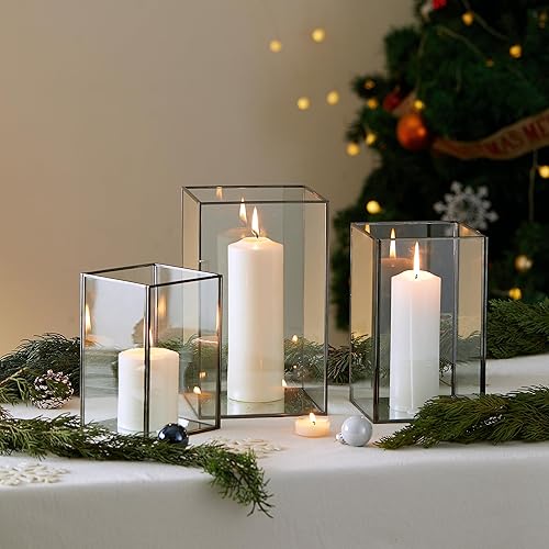 Miniatura 3 de QL - Portavelas de huracán, juego de 3 portavelas de cristal grande, portavelas de vidrio templado transparente con 3 tamaños