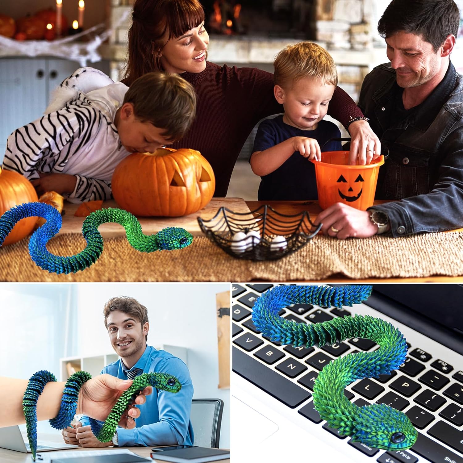 3D Printed Animals Snake, 30 Inch Surprise Mystery Fidget Anaconda Toy, Fake Python Statue with Realistic Eyes，3-D Print Articulated Viper Collectible for Home Office Executive Desk Decoration(LSL)