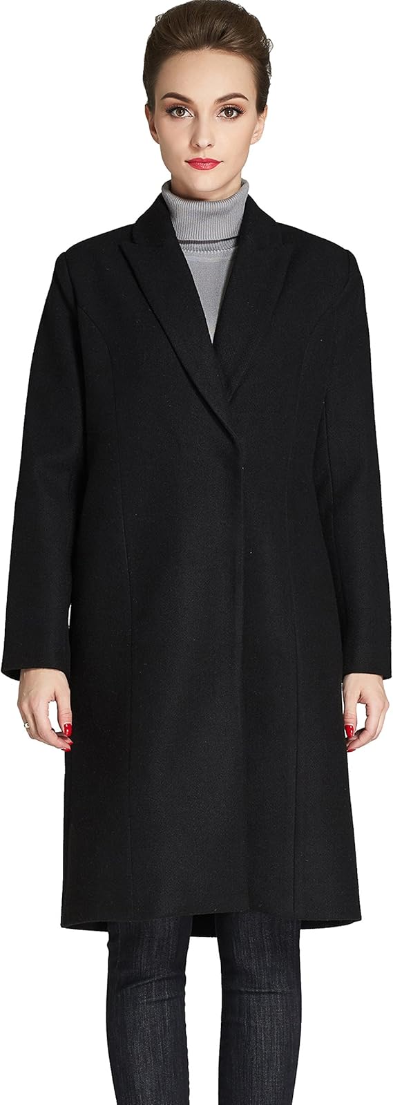 Abrigo negro cruzado mujer Clearance