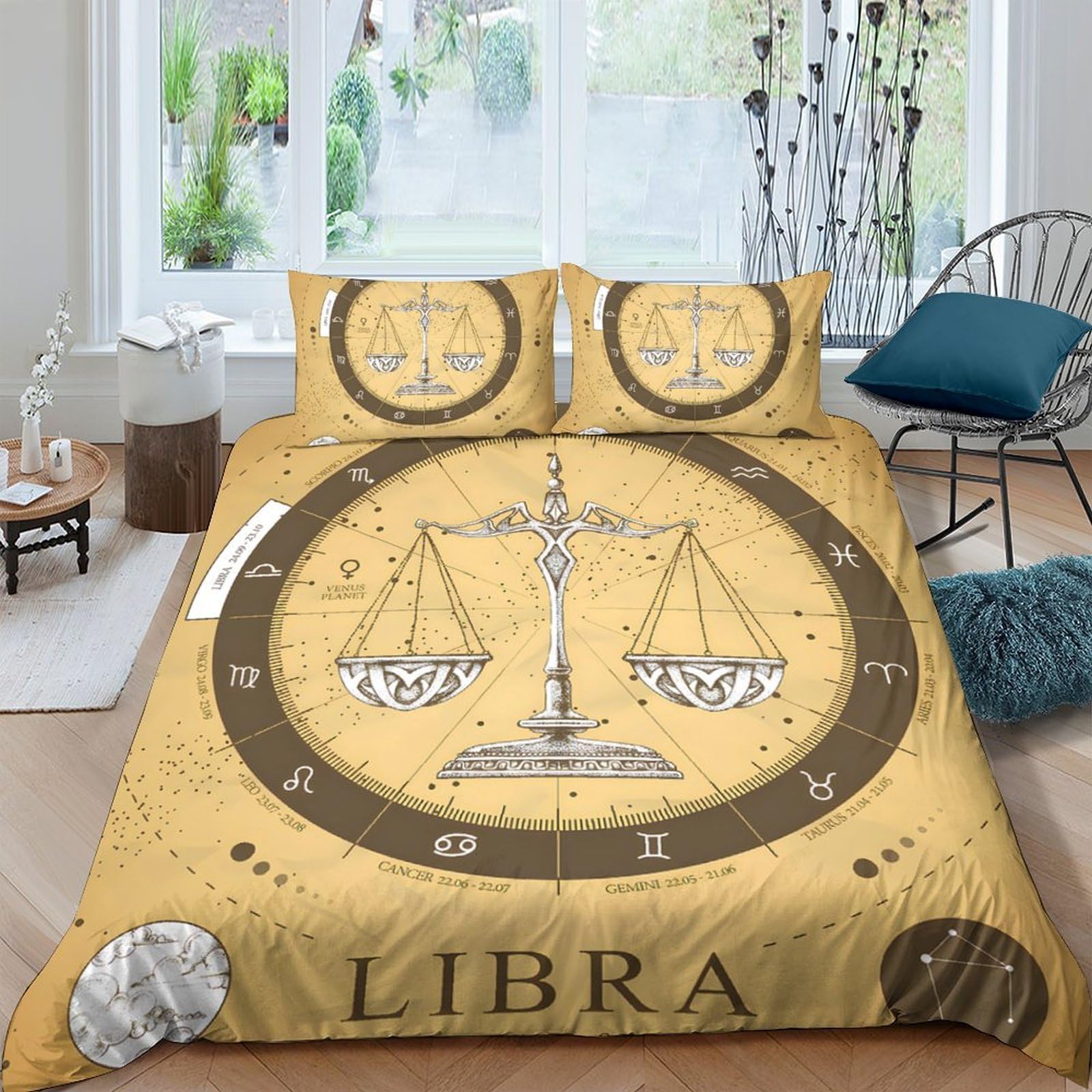 Ctjqhvkz Style-1 3D Printed Zodiac Libra Fitted Sheet Microfiber Soft Artistic Scales Mattress Cover For Bedroom Dorm Decor Protection Single（135X200cm）