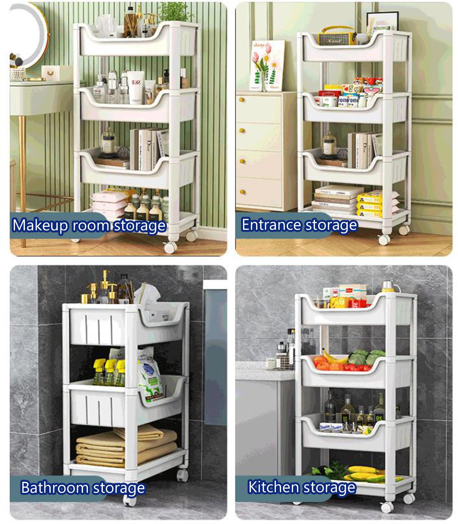 Carrito de almacenamiento rodante – Estantería pequeña con ruedas para baño, dormitorio y hogar – Estantería blanca compacta para una fácil movilidad y soluciones de ahorro de espacio