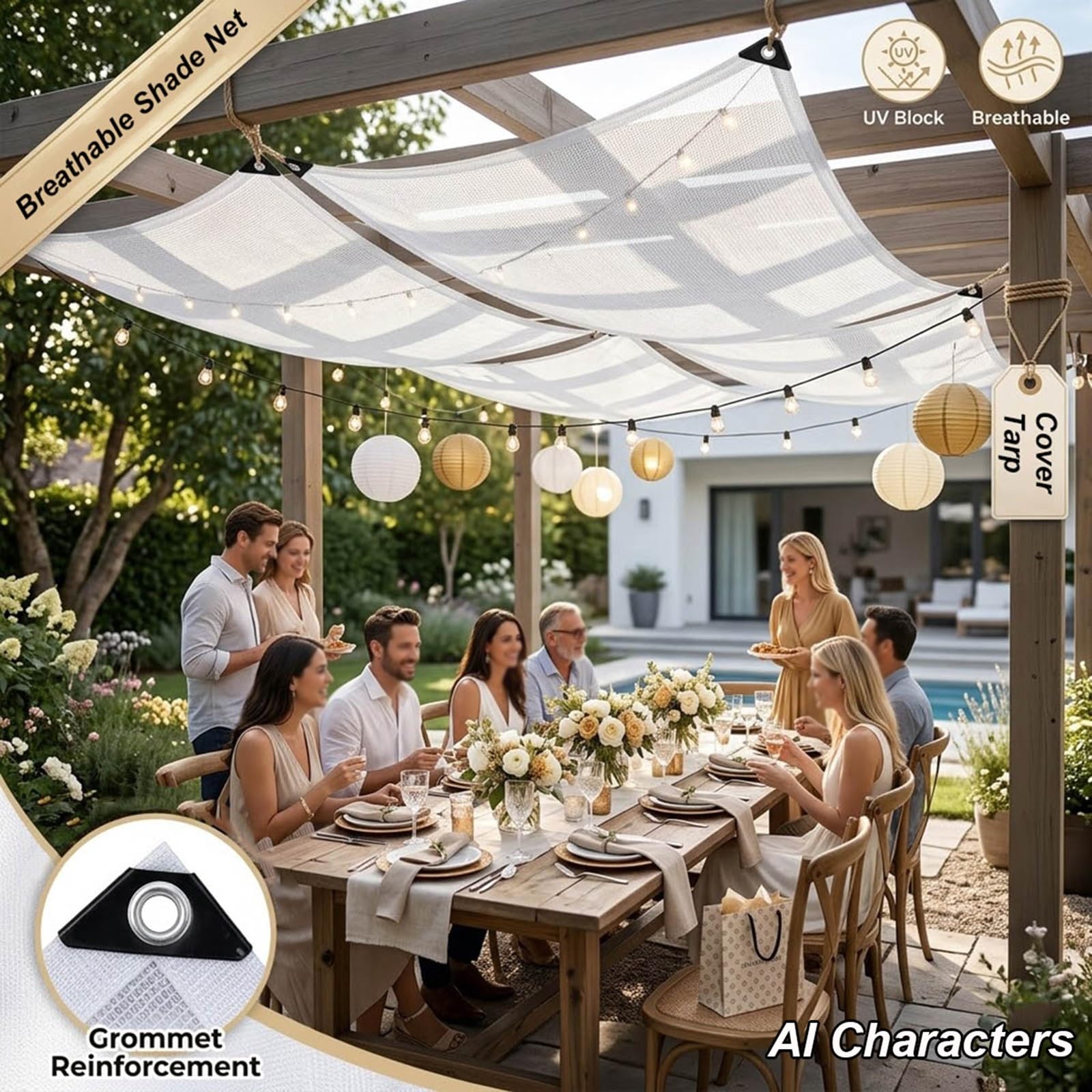Voile Ombrage Blanc Filet D'ombrage avec Oeillets, pour Terrasse, Jardin