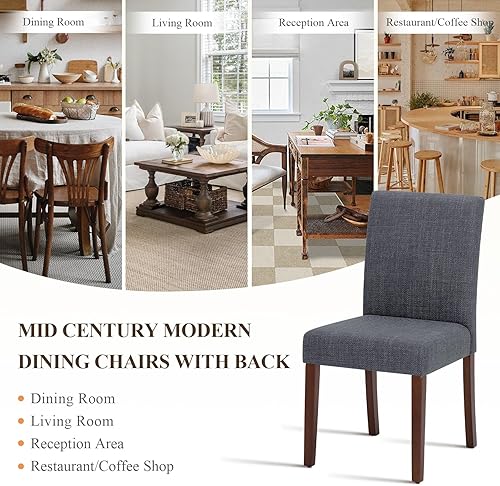 Miniatura 5 de Juego de 2 sillas de comedor tapizadas Parsons, modernas sillas de comedor con respaldo, sillas laterales de cocina de tela con patas de madera para