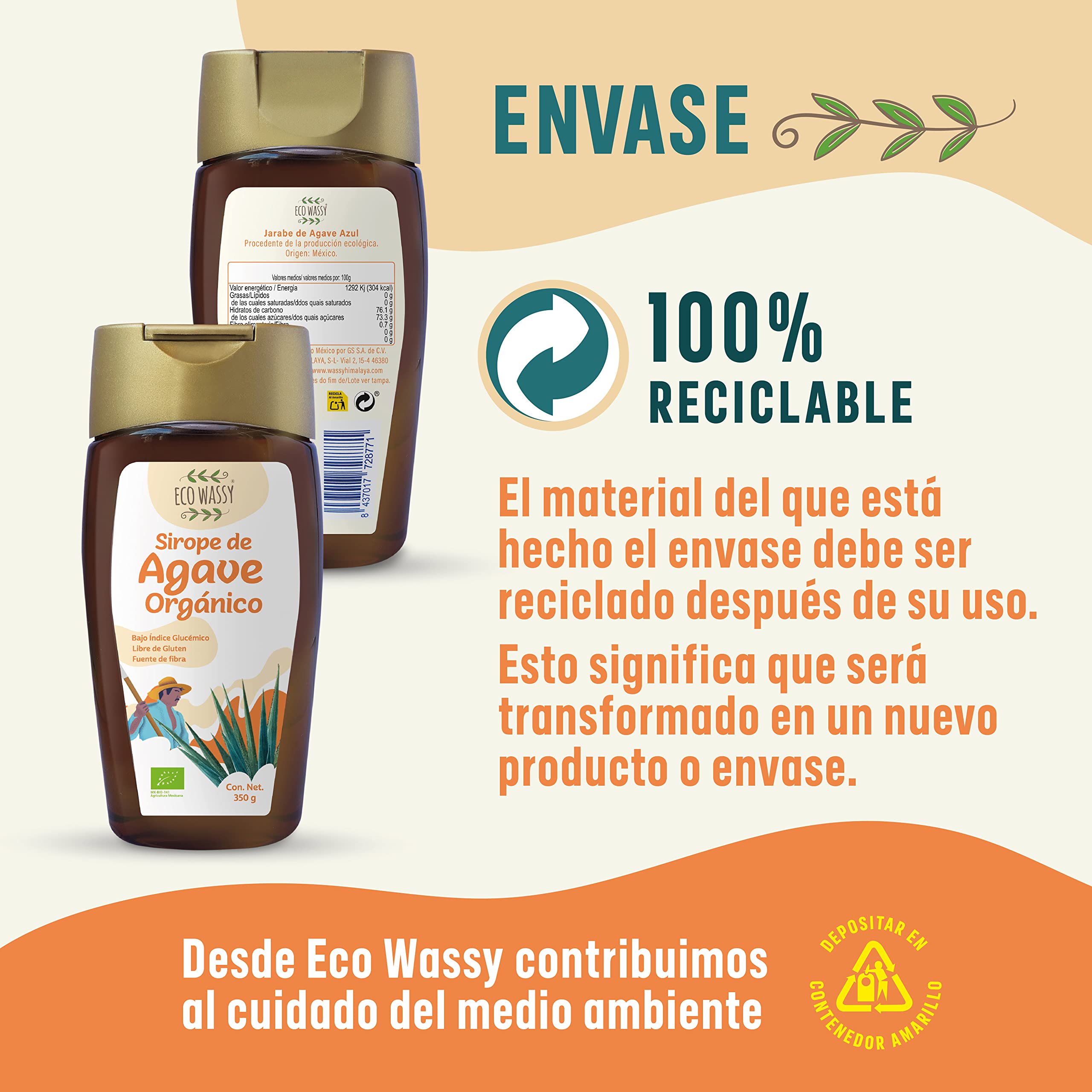 Sirope De Agave Crudo, Endulzante Natural Orgánico, 100% Puro, Sin Gluten, Bajo Índice Glucémico