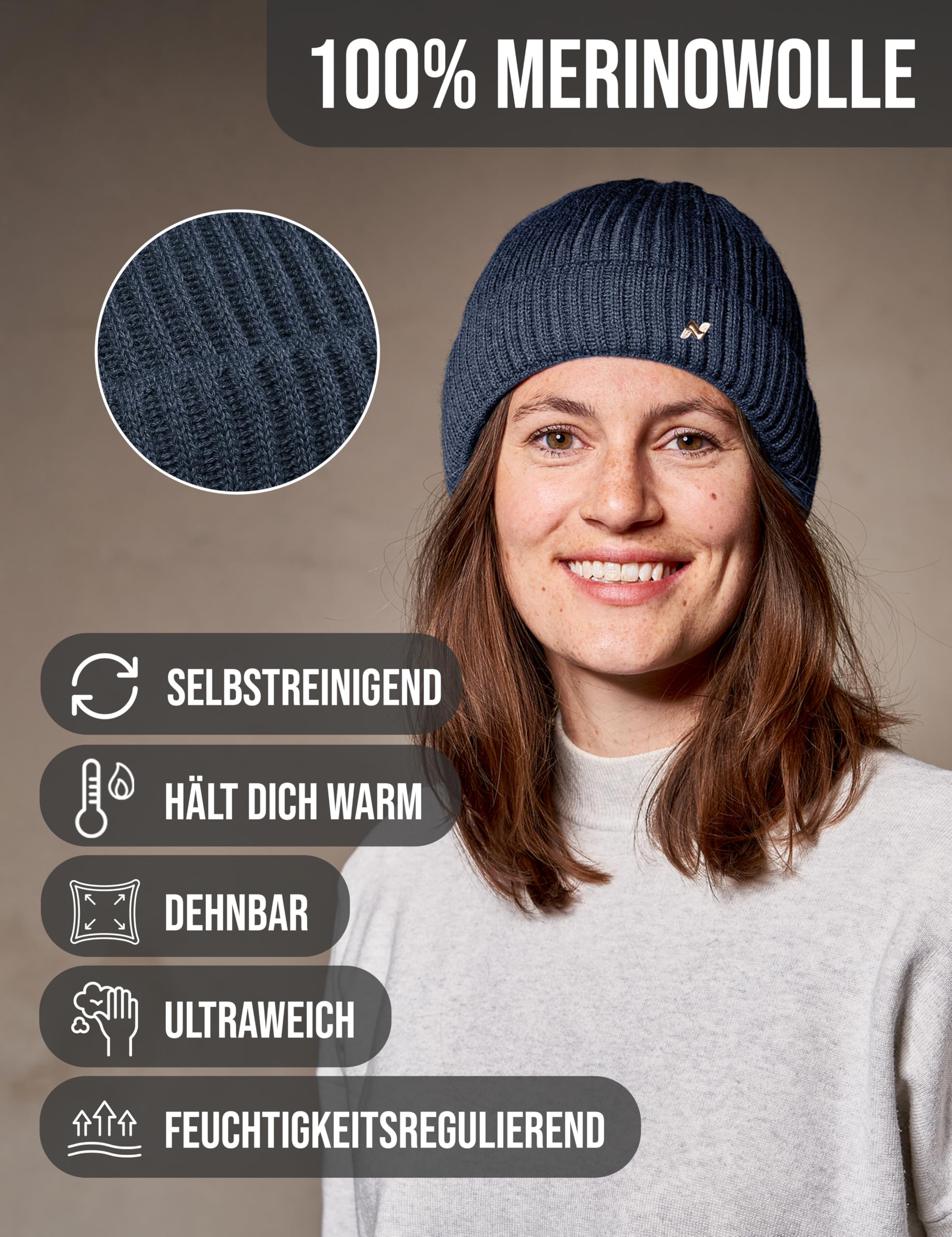 NYTTED® Merino Mütze - Made in Germany - 100% feinste Merinowolle - Wollmütze für Herbst & Winter - Unisex - Beanie für Damen & Herren - Warme Wintermütze - Merino Beanie