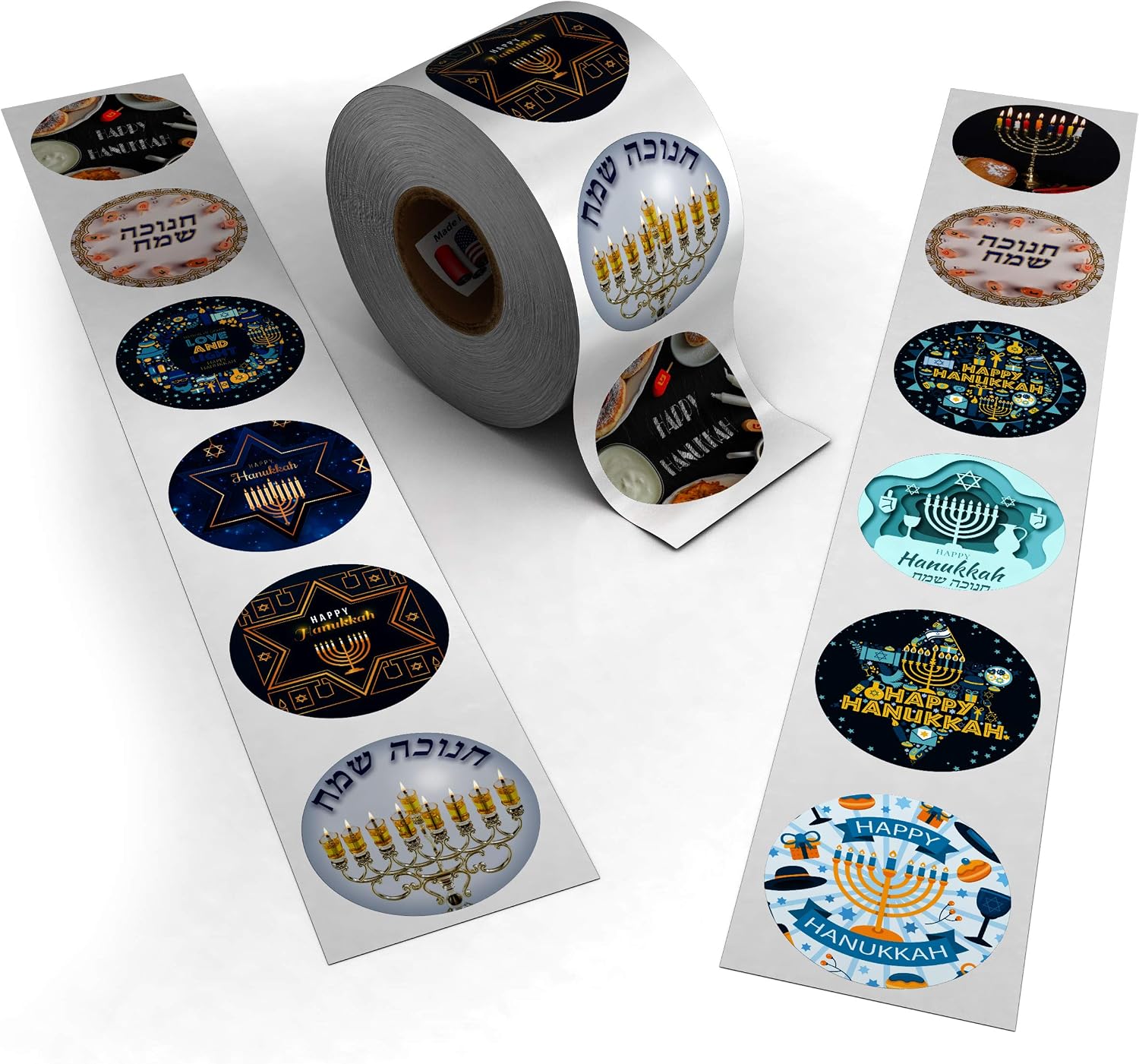 Winter Holiday Christmas Stickers, 1.5" Circle Seals, 500 Labels for Packaging, Presents, and Envelope Mailing. Made in The USA! (Hanukkah, 50 Rolls)