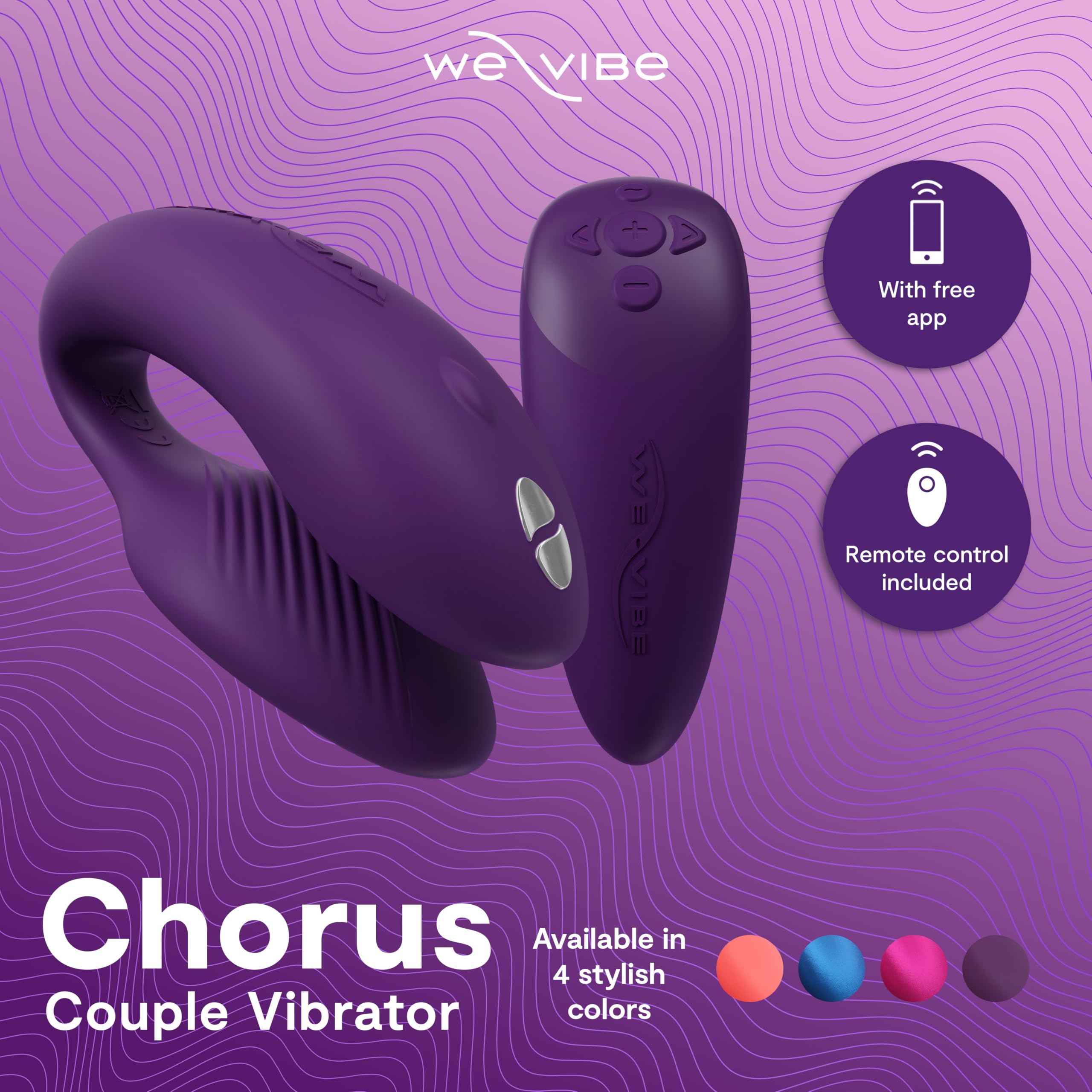We-Vibe Chorus vibrador con sistema de manos libres para parejas, con mando a distancia, ajuste regulable, compatible con la aplicación We-Connect - morado
