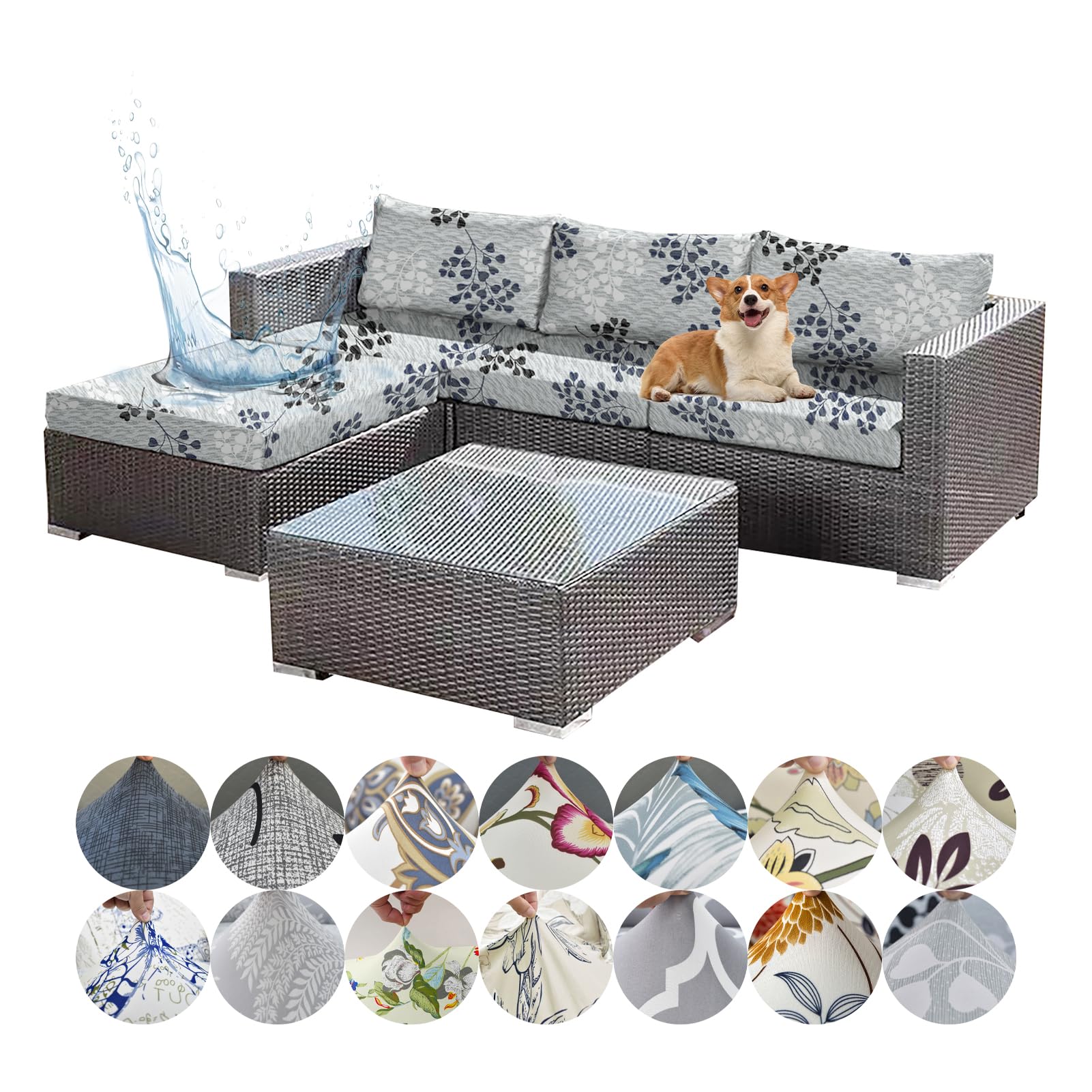 OREZAUQS 1/2/3 PCS Waterproof Rattan Cushion Covers, Replacement Outdoor Sofa Seat Cushion Cover, Elastic Garden Furniture Covers for Indoor Outdoor (C,L (2 PCS))