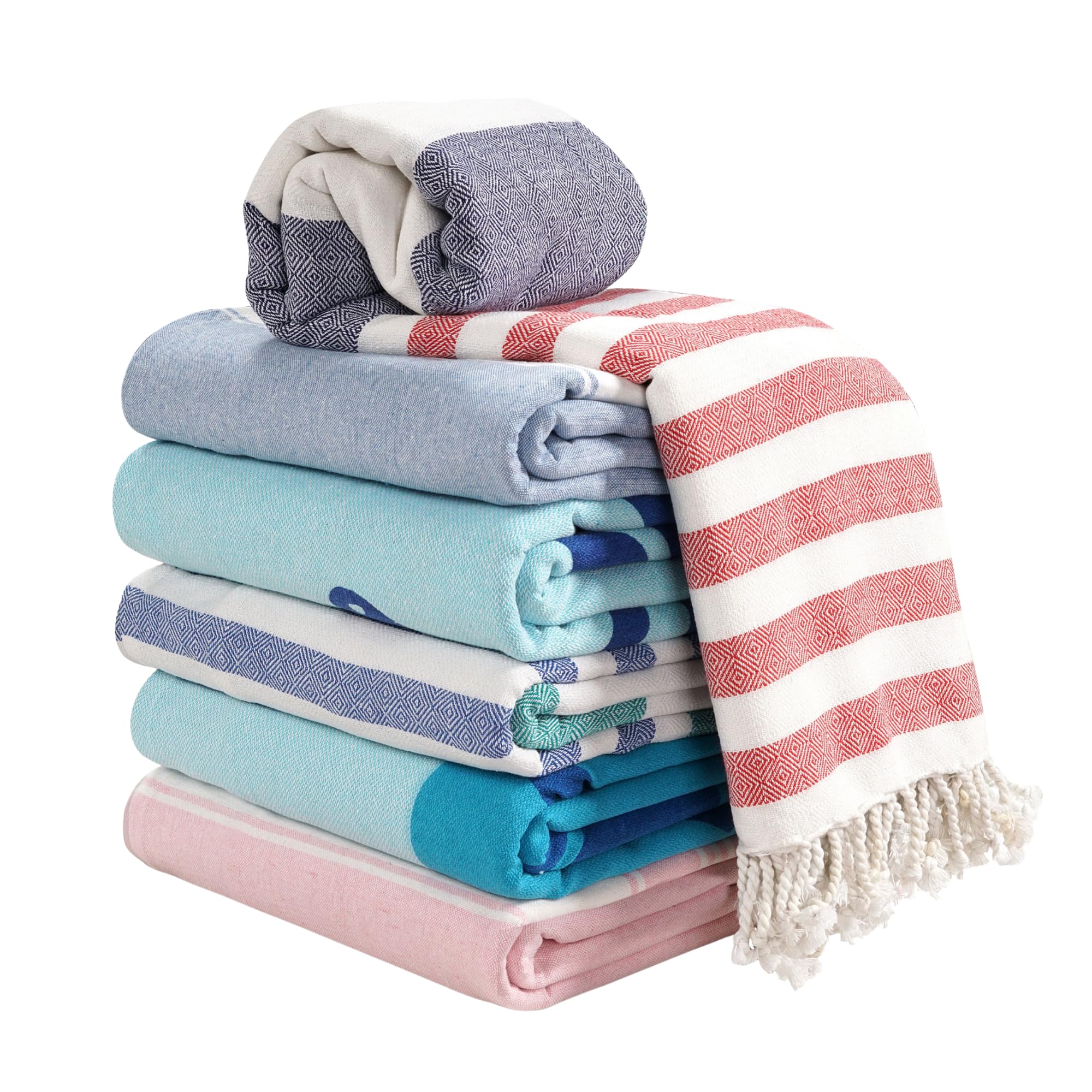 LANE LINEN Turkish Beach Towels Set of 6 – Pre-Washed, Sand-Free, Quick Dry, Lightweight Travel Towels for Women, Soft Bath Beach Towels, 39"x71" –
