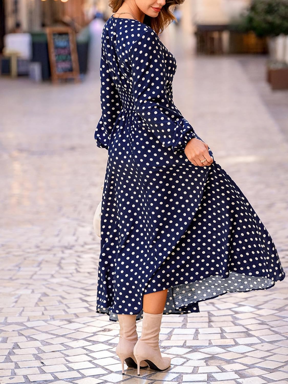 CUPSHE Womens Fall Wedding Guest Dress Long Sleeve V Neck Maxi Dress Smocked Waist Long Flowy Midi Dresses - Image 2