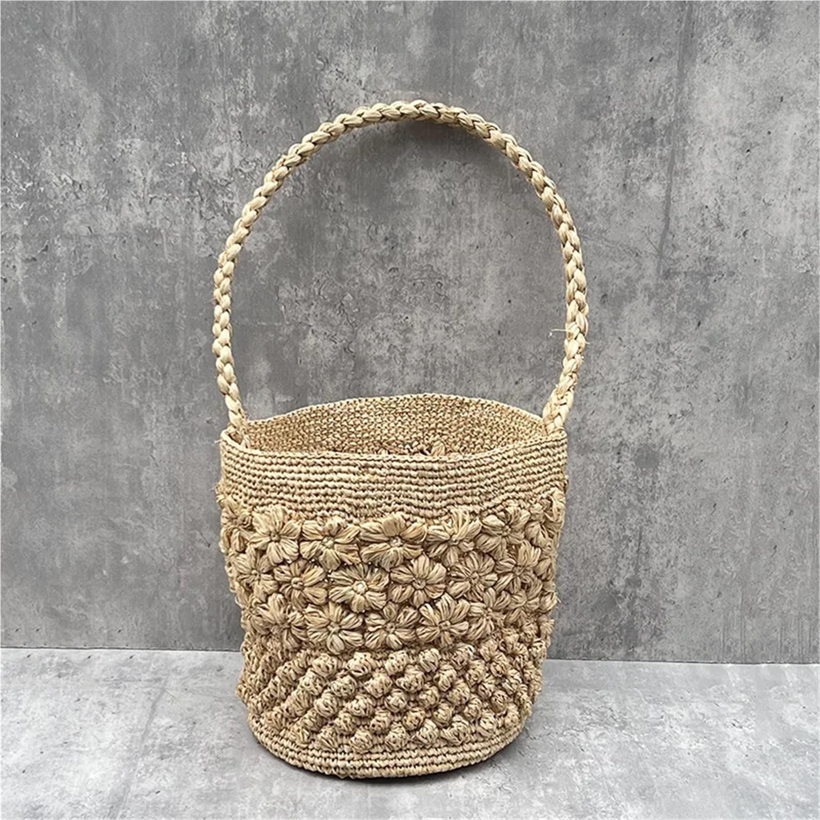 Borsa Intrecciata Donna Borse da spiaggia for donna Borsa a secchiello a fiori in paglia Estiva