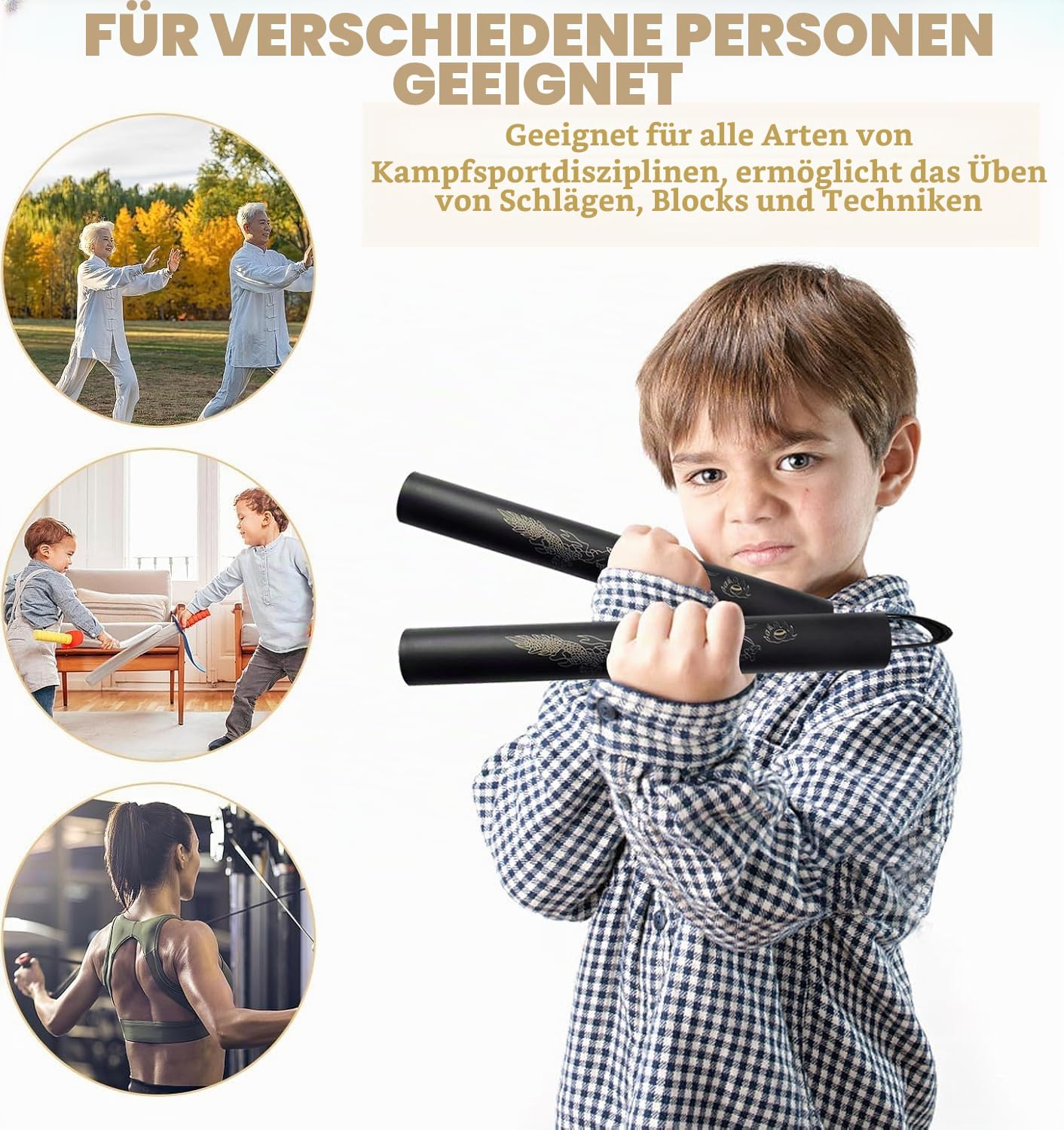 Ruizigeml 2 Stück Schaumgummi-Trainingsstöcke, schwarze Kampfkunst-Stöcke, geeignet für Anfänger, 25,4 x 3,3 cm