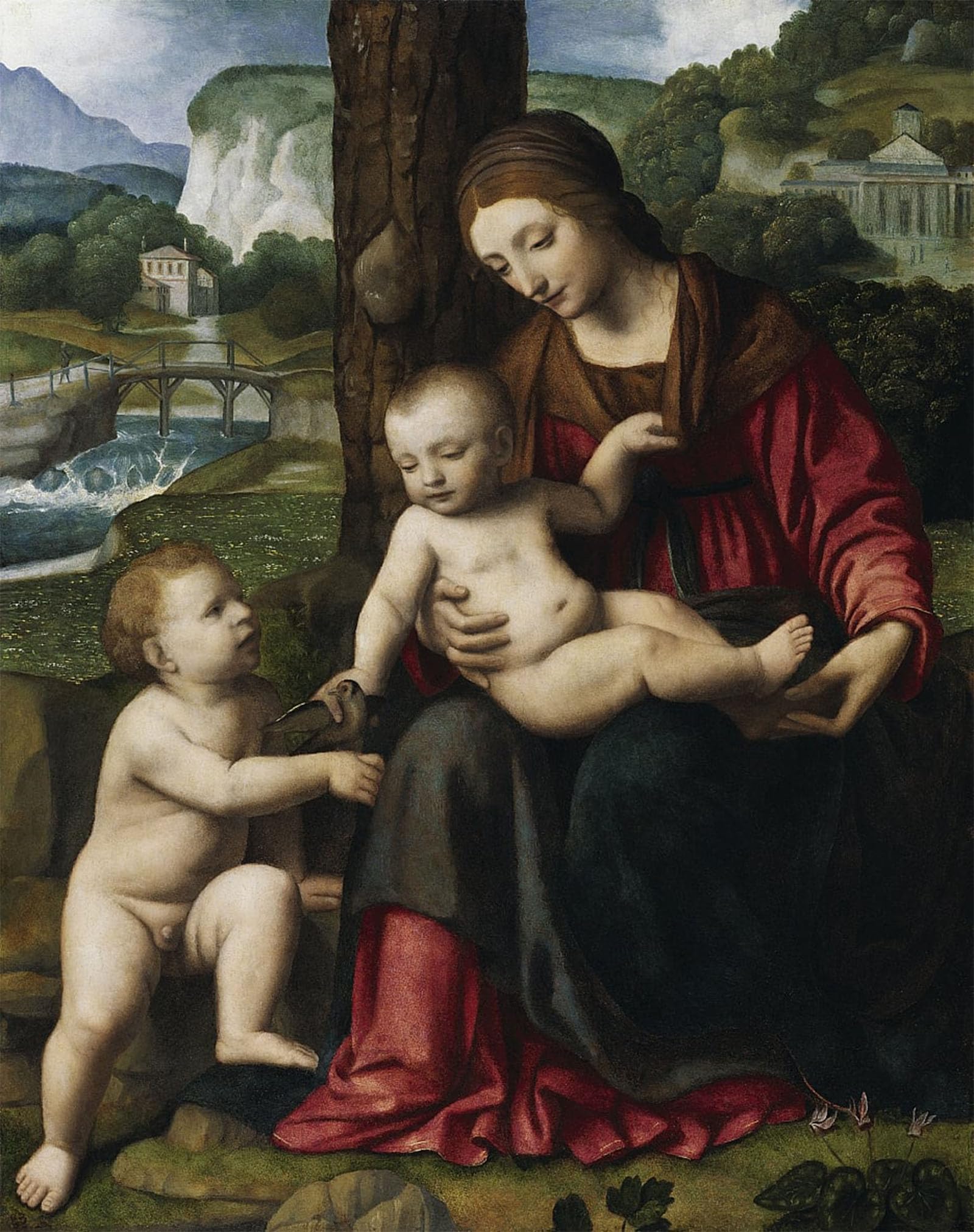 Artxlxxbn No Frame Famous Painting Canvas Artwork Graffiti Print Lady Con Bambino E San By Bernardino Luini Portrait Canvas Image For Home Decor 60X90cm