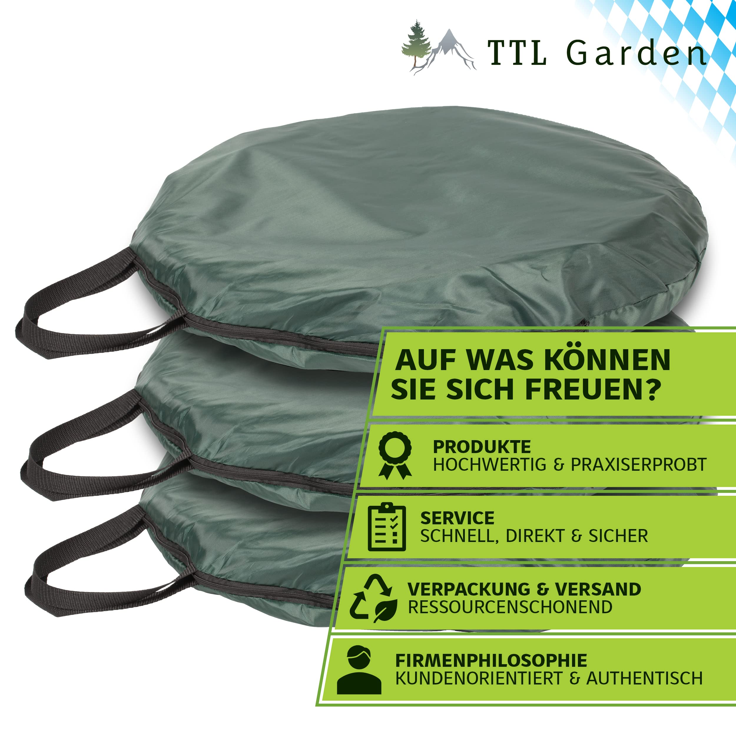 TTL GARDEN 3x 160L Pop Up Gartensack Deluxe mit Deckel - 220gsm 600D Oxford 3er Set 160 Liter Gartenabfallsack faltbar extra stabil - Laubsack Sack & Behälter für Grünschnitt Garten Abfall