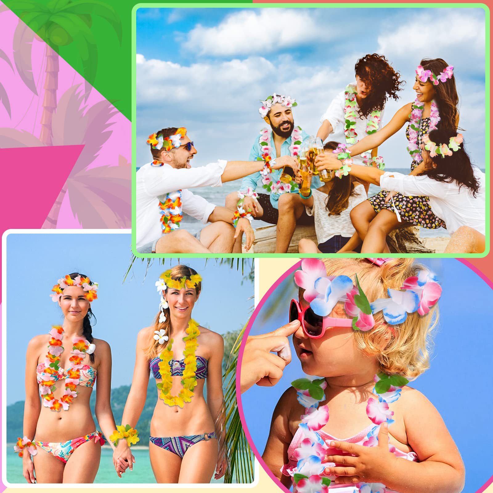 MULEVIP Collier Hawaien Fleurs 48 Pièces Collier Fleurs Hawaien,Collier