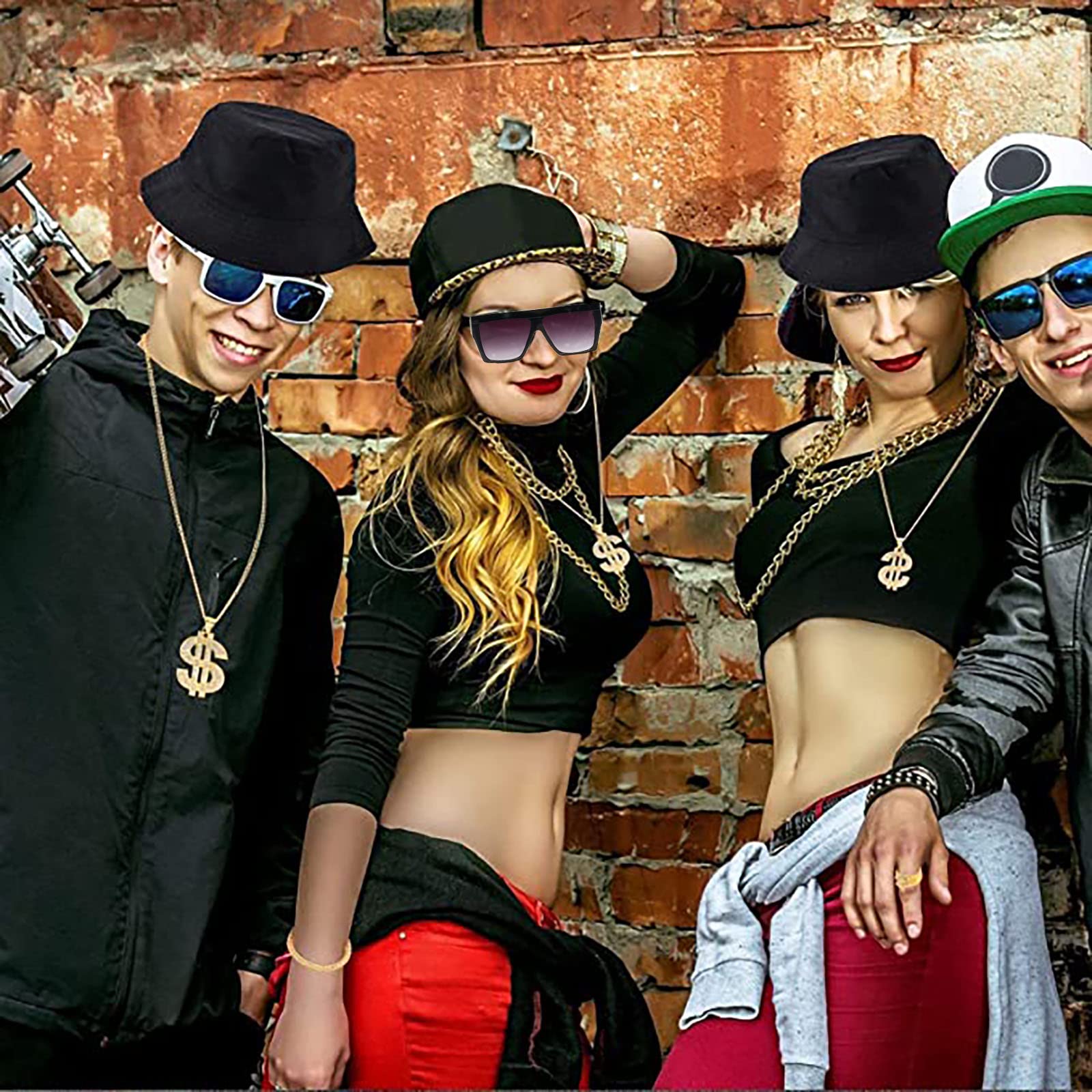 DONGZQAN 8Pcs Hip Hop Party Decorations, Fake Gold Chain, Gold Chain Dollar, 90s Fancy Dress Men, Hip Hop Costume - Image 4