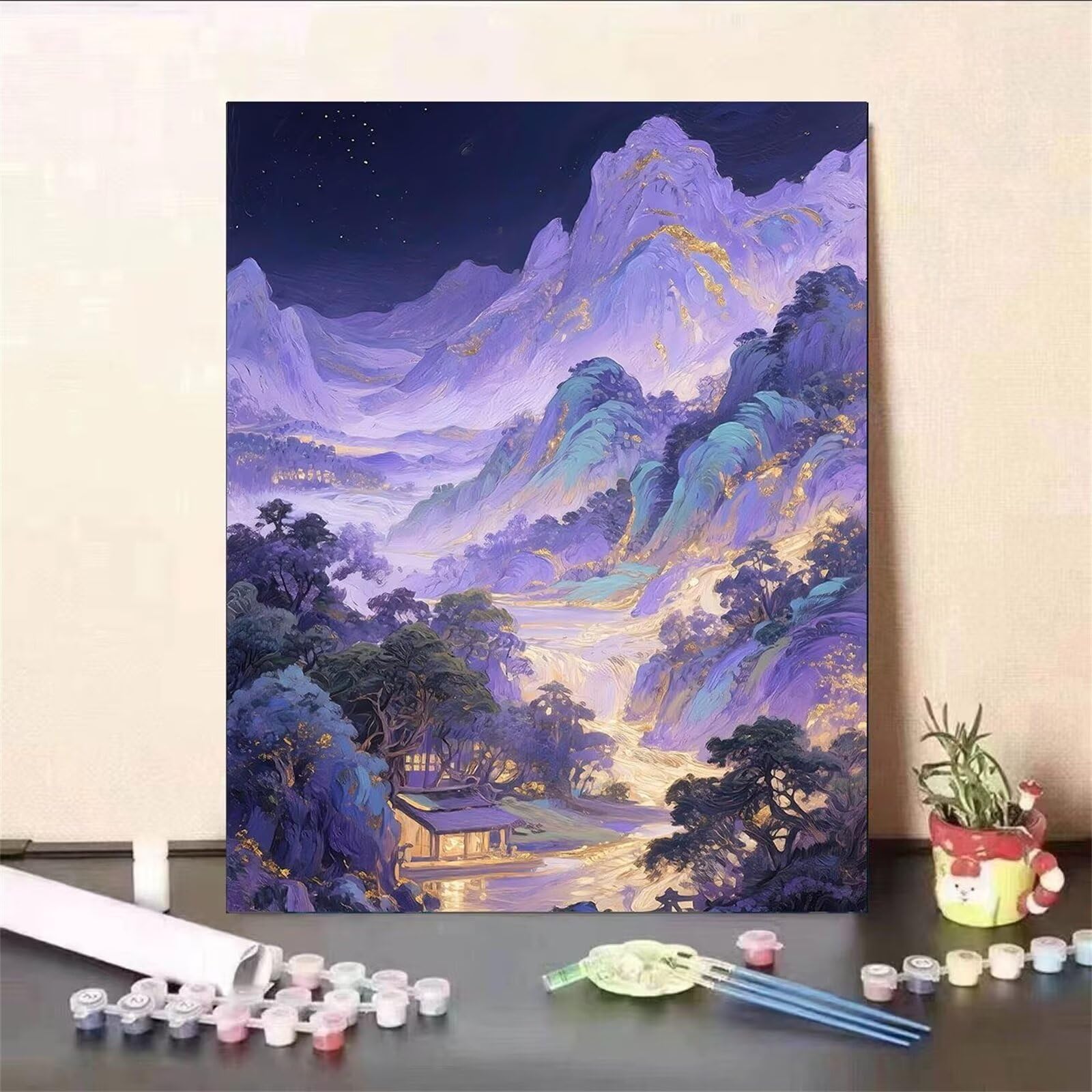 Malen Nach Zahlen Kinder ab 5 6 7 8 9 10 Jahre mit Rahmen, Berg Malen Nach Zahlen Erwachsene Anfänger, DIY Paint by Numbers Landschaft Bastelset für Kinder Mädchen und Jungen Geschenk, 80x120 cm, *717